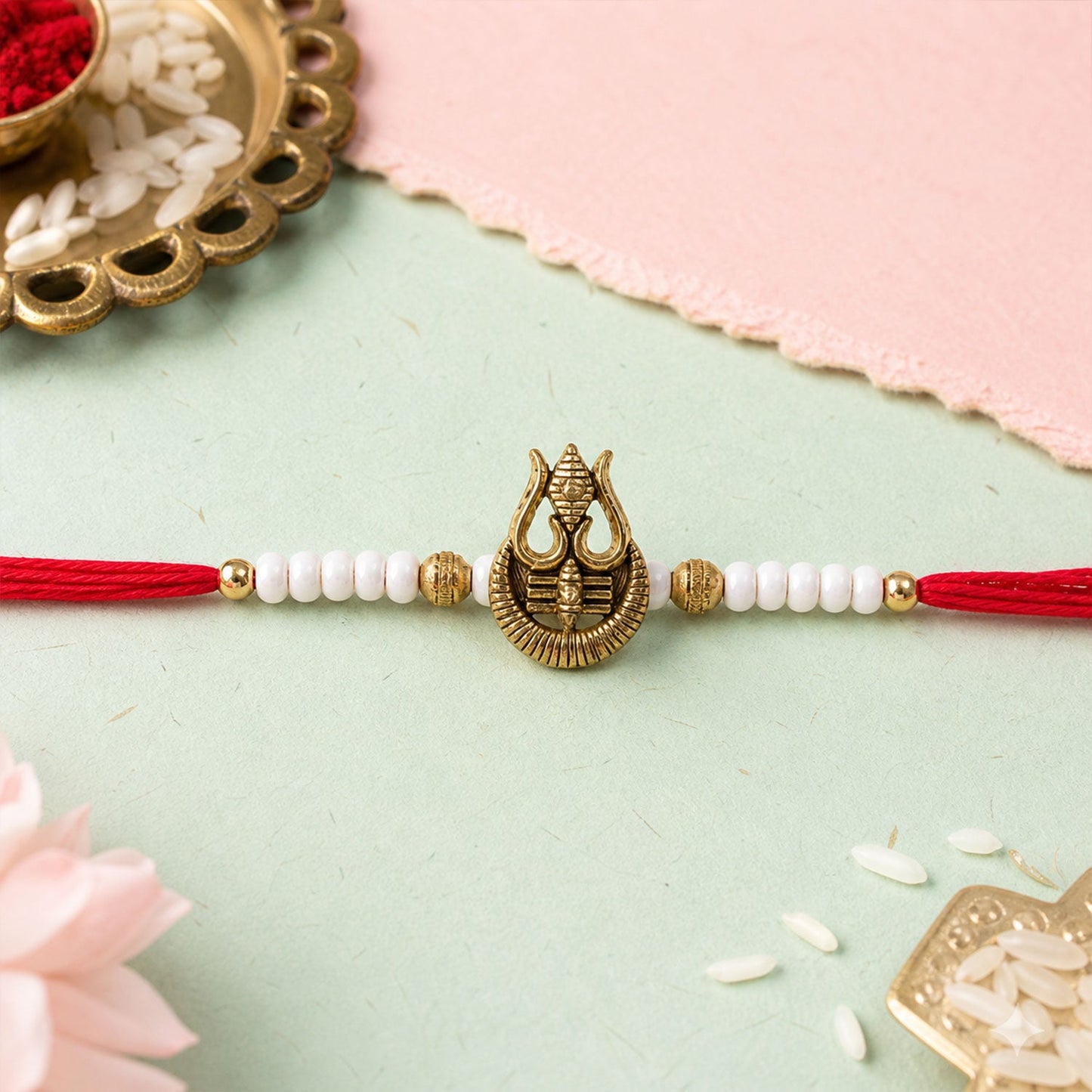 Trishul Charm Pearl Beaded Rakhi Raksha Bandhan Traditional Gift