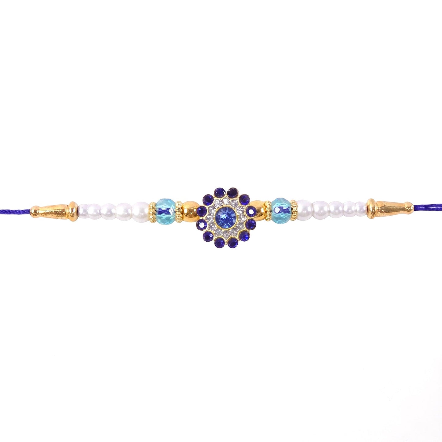 Sparkling Floral Diamond Stone Pearl Crystal Beads Fancy Rakhi