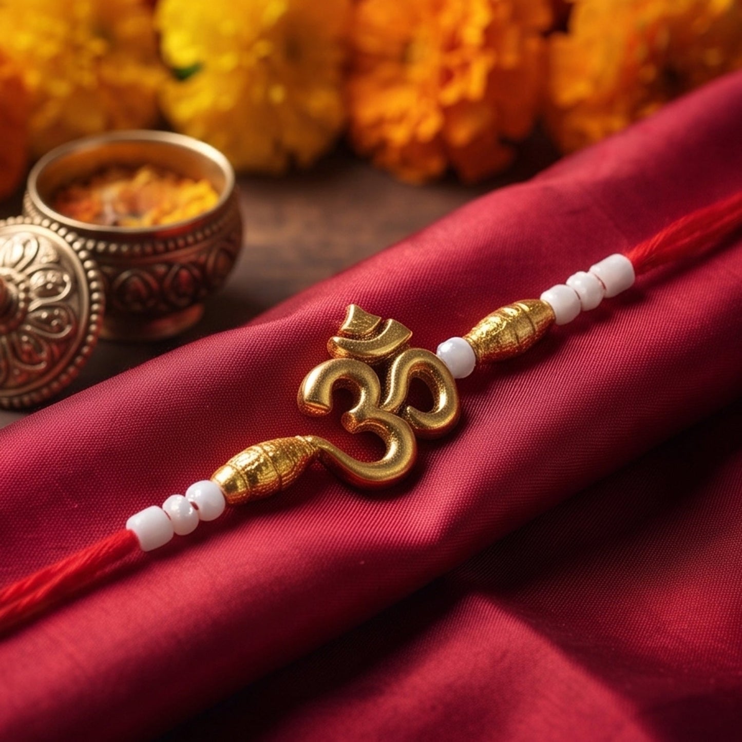Om Symbol Charm Beaded Designer Rakhi Raksha Bandhan Traditional Gift
