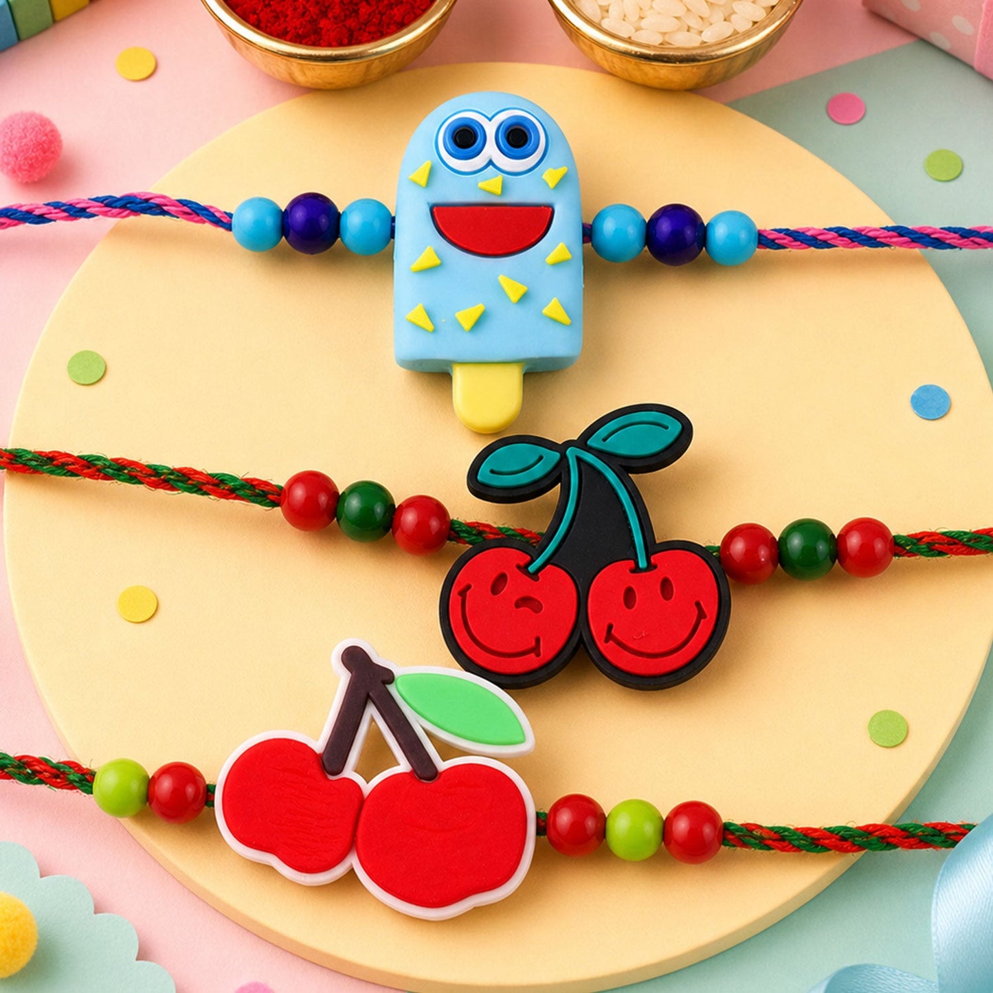 Cute Popsicle Cherry Kids Rakhi Combo Set Raksha Bandhan Special (3 Pc)