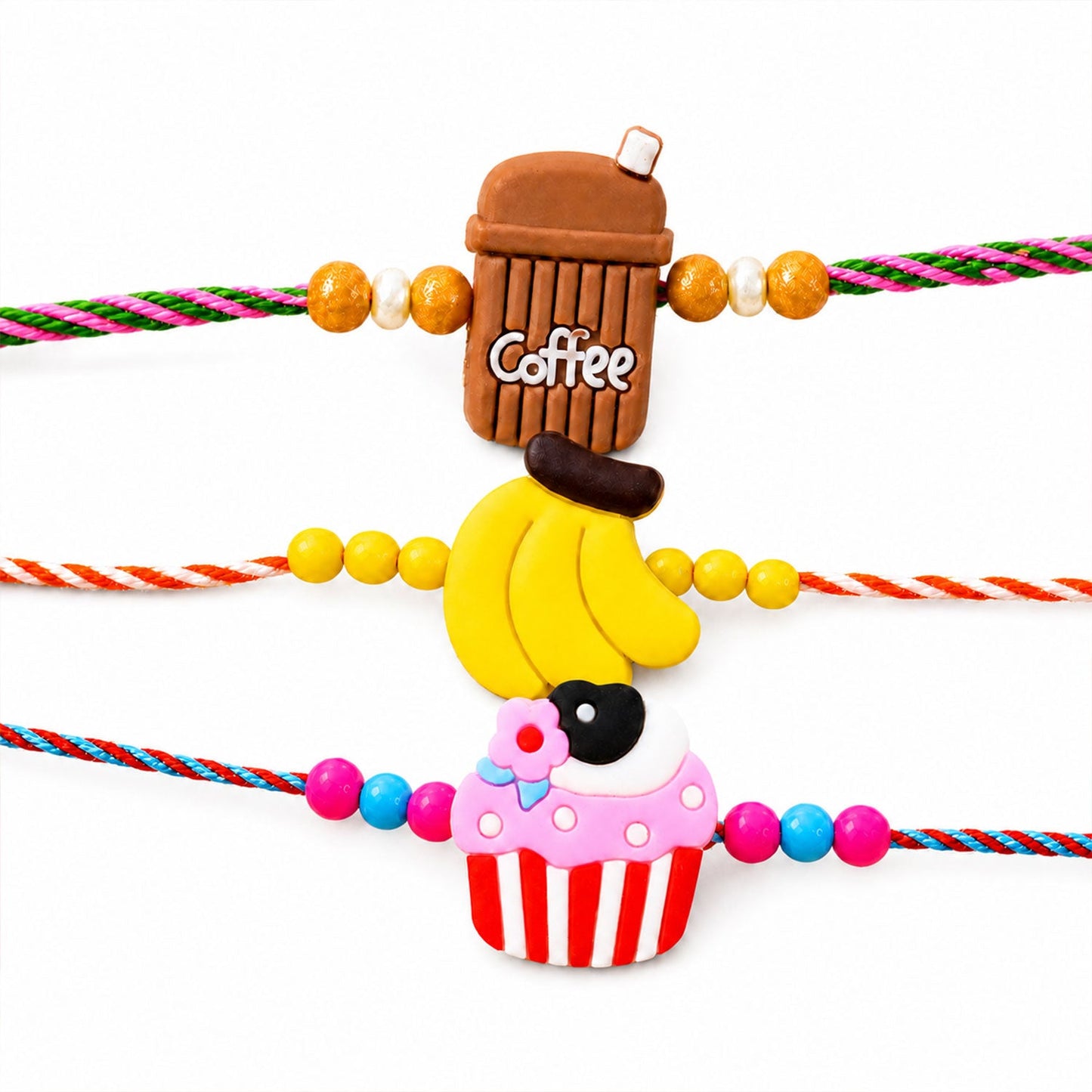 Coffee Banana Cupcake Kids Rakhi Combo Raksha Bandhan Set (3 Pc)