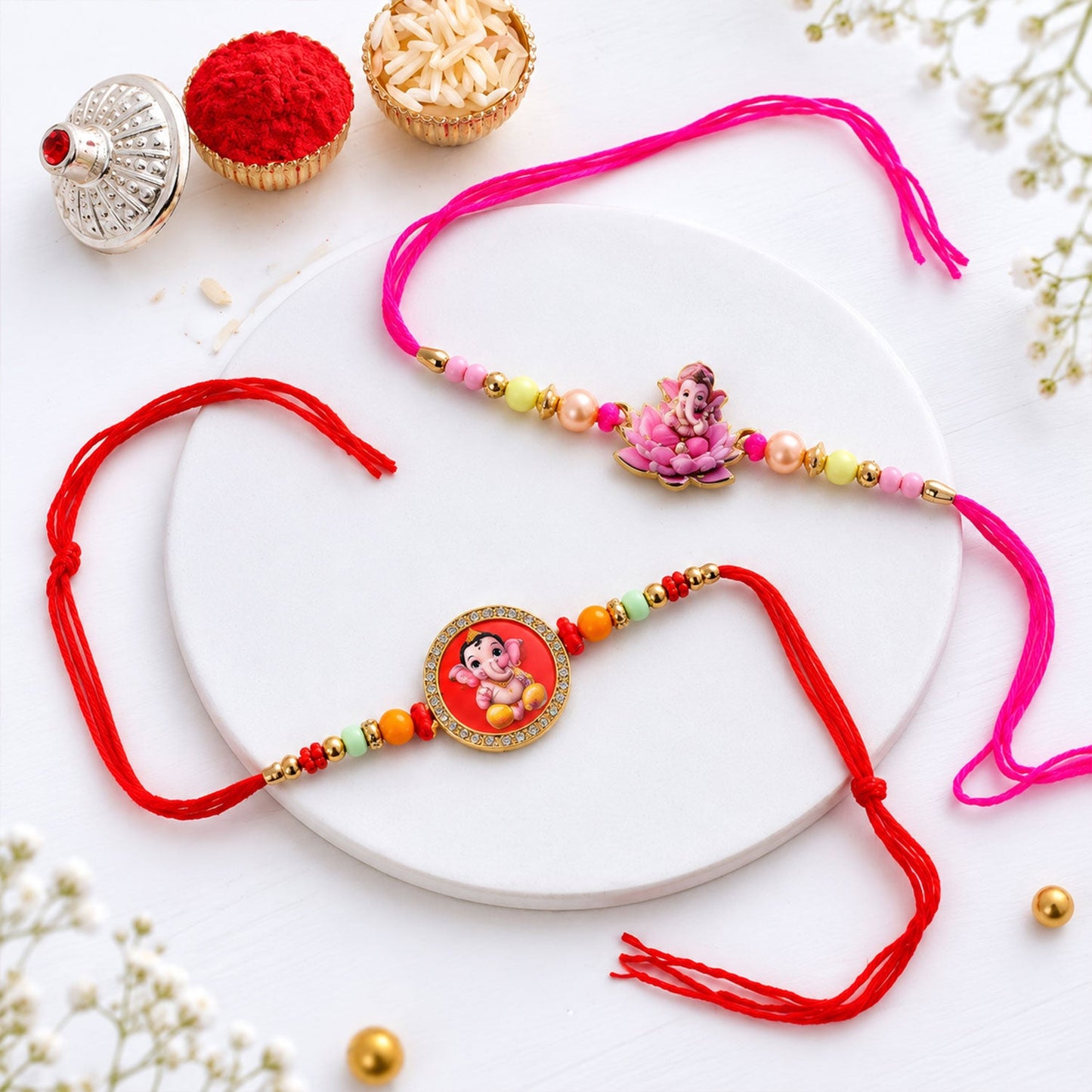 Ganesh Krishna Devotional Rakhi Set Raksha Bandhan (2 Pc)