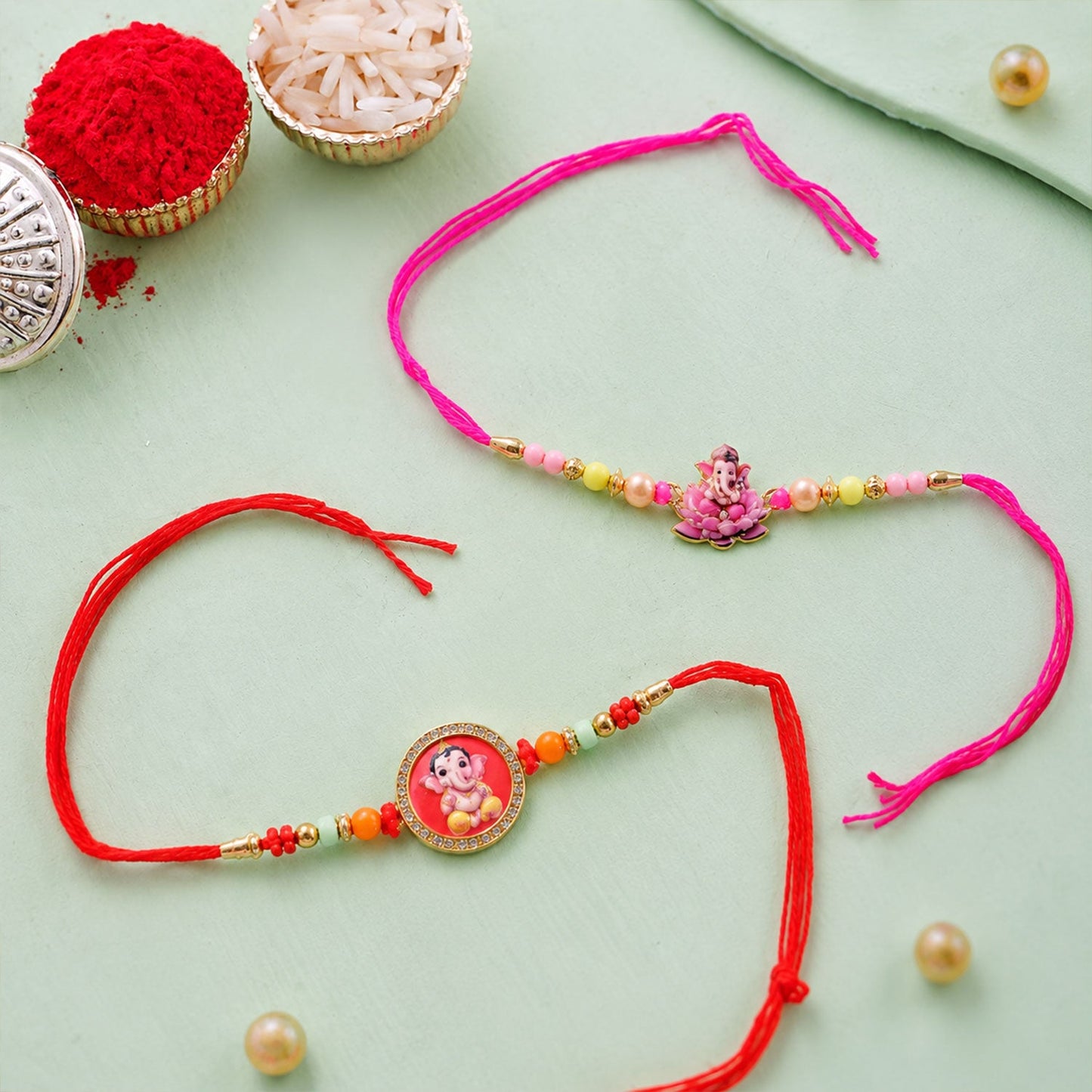 Ganesh Krishna Devotional Rakhi Set Raksha Bandhan (2 Pc)
