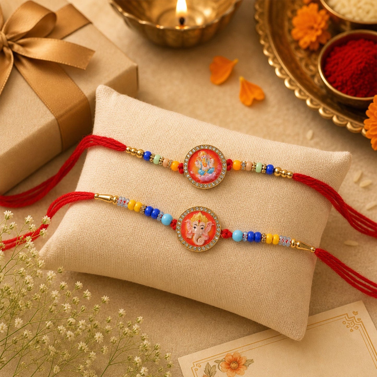 Divine Ganesh Beads Designer Rakhi Combo Raksha Bandhan (2 Pc)