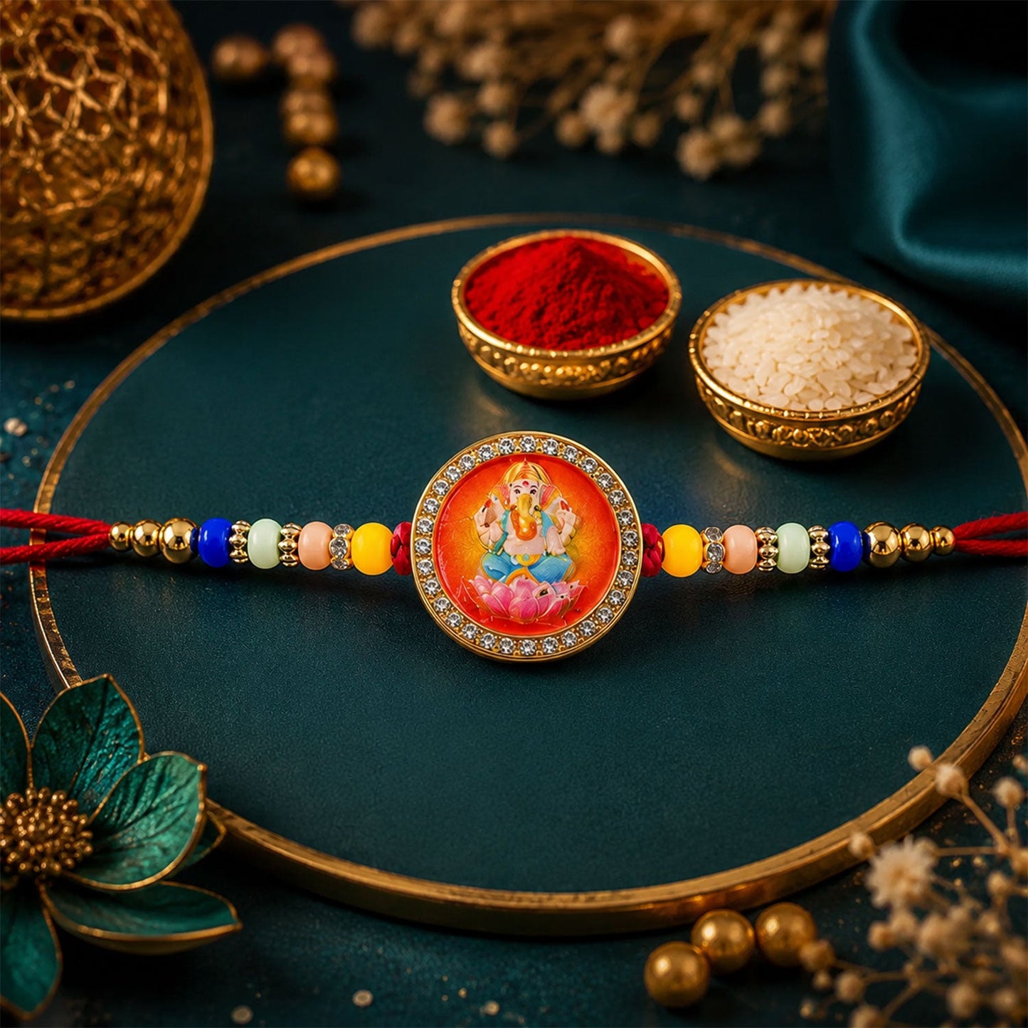 Divine Ganesh Beads Designer Rakhi Combo Raksha Bandhan (2 Pc)