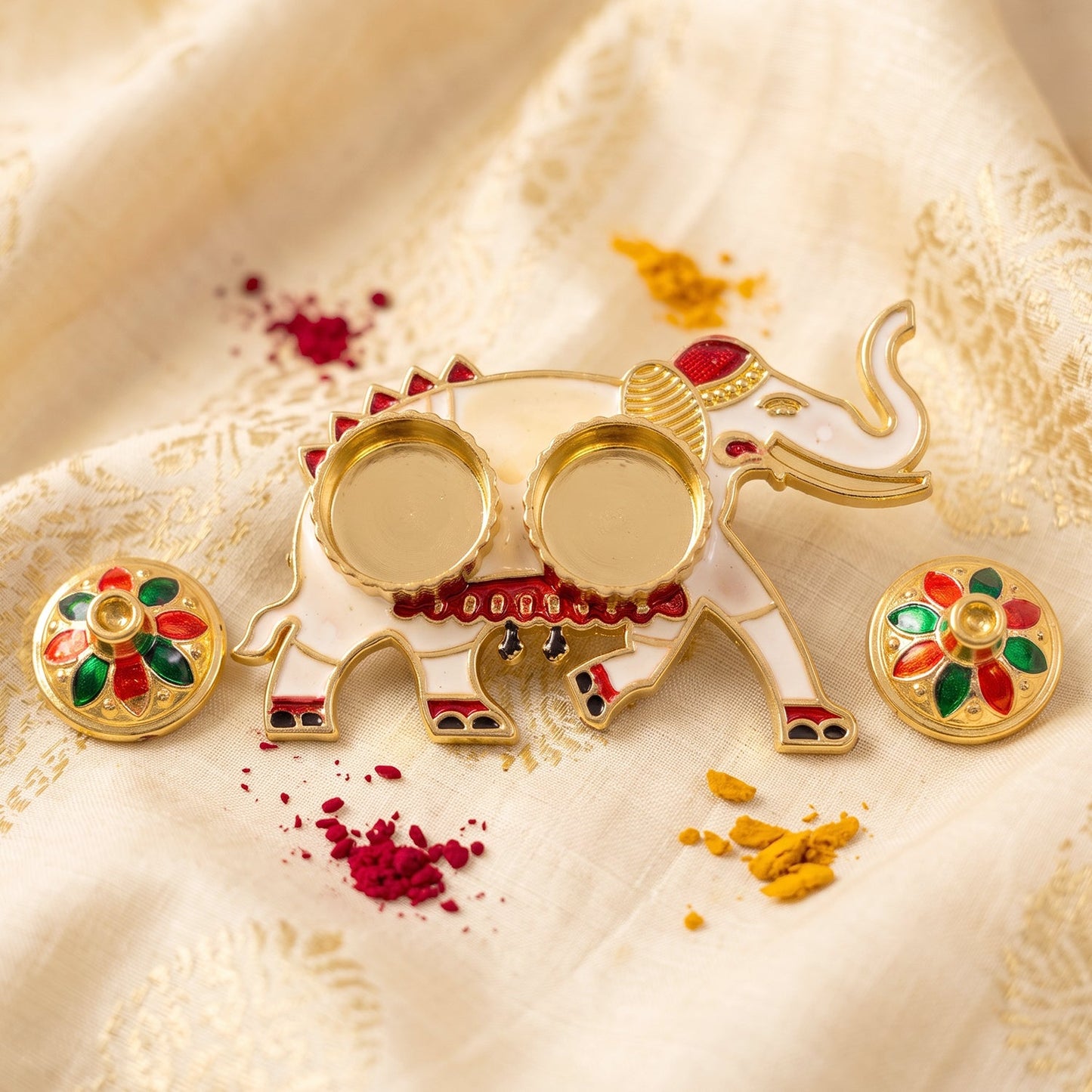 Decorative Elephant Shape Double Kumkum Roli Chawal Dish (1 Pc)