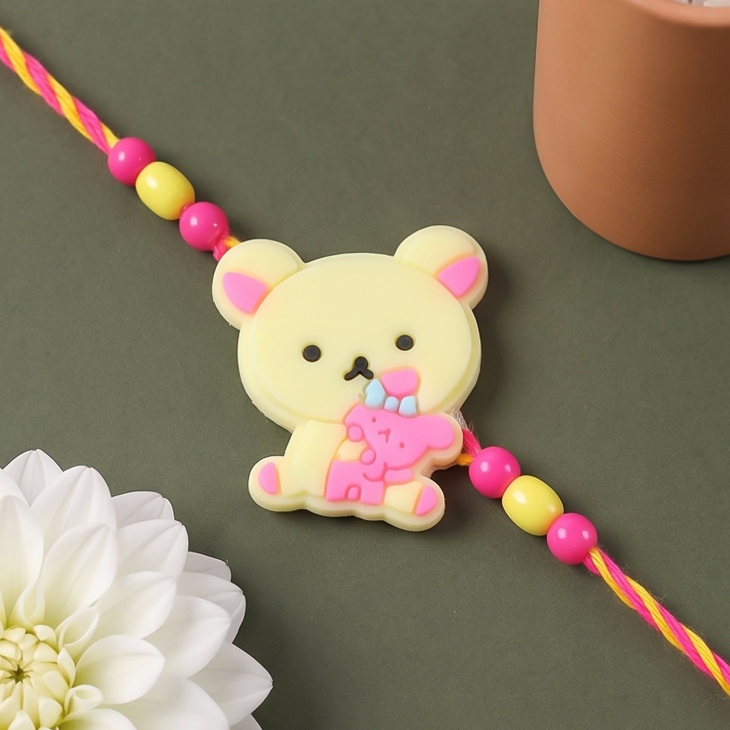 Teddy Character Kids Rakhi with Cute Beaded Festive Look Work