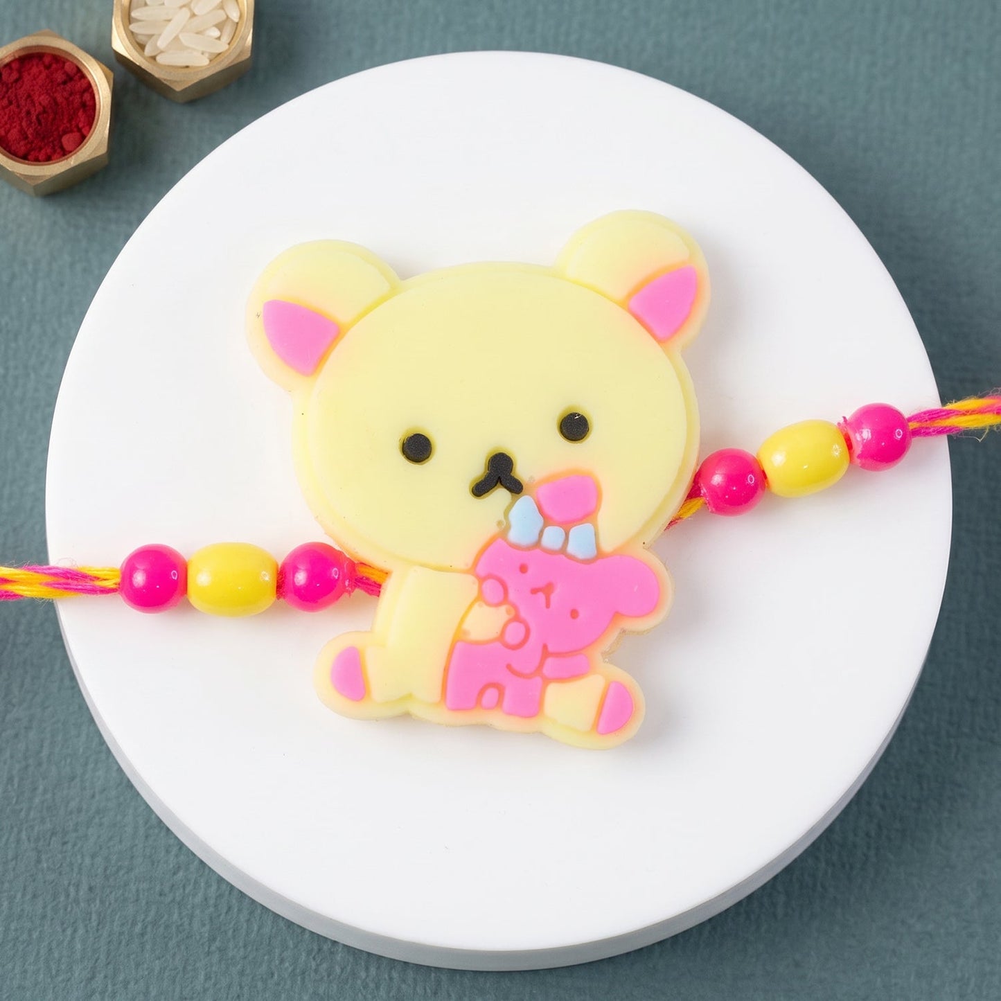 Teddy Character Kids Rakhi with Cute Beaded Festive Look Work