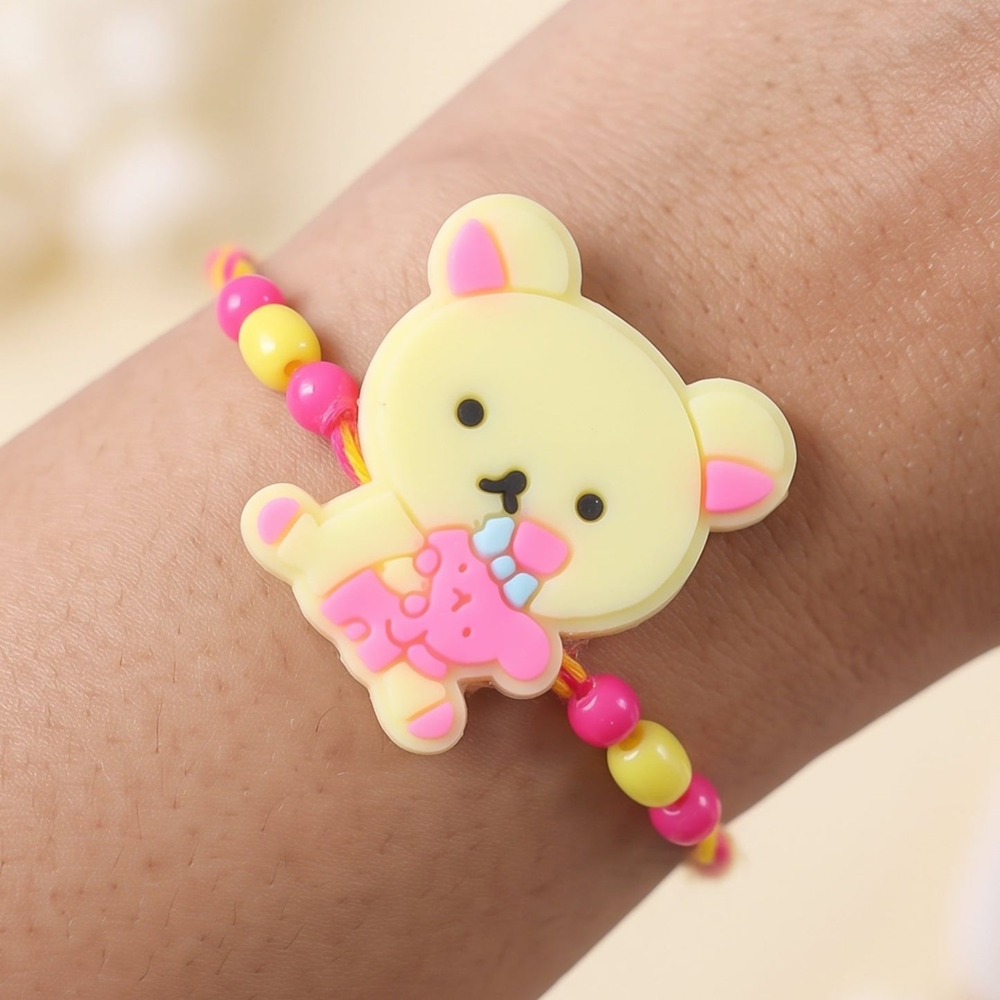 Teddy Character Kids Rakhi with Cute Beaded Festive Look Work