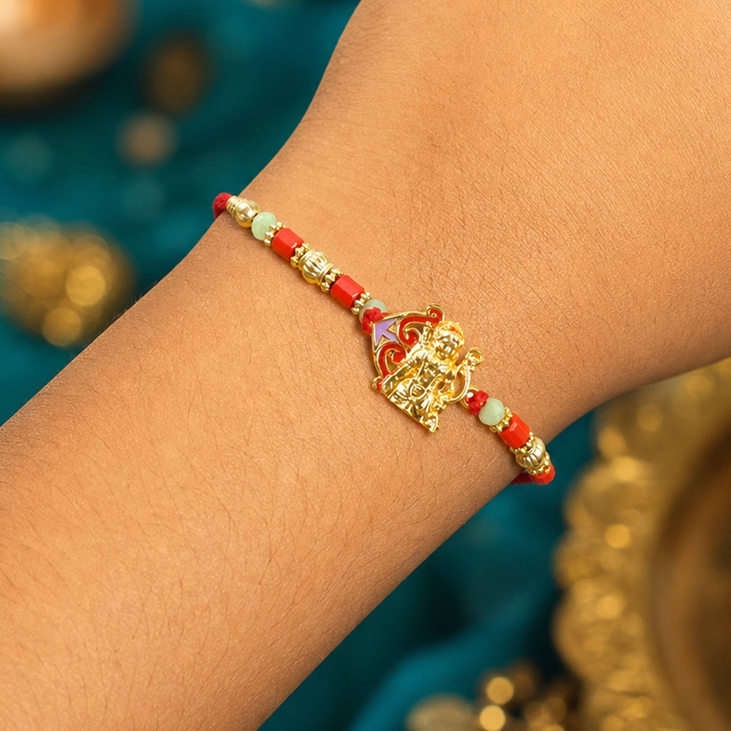 Shree Ram Designer Rakhi with Beaded Traditional Detail Work