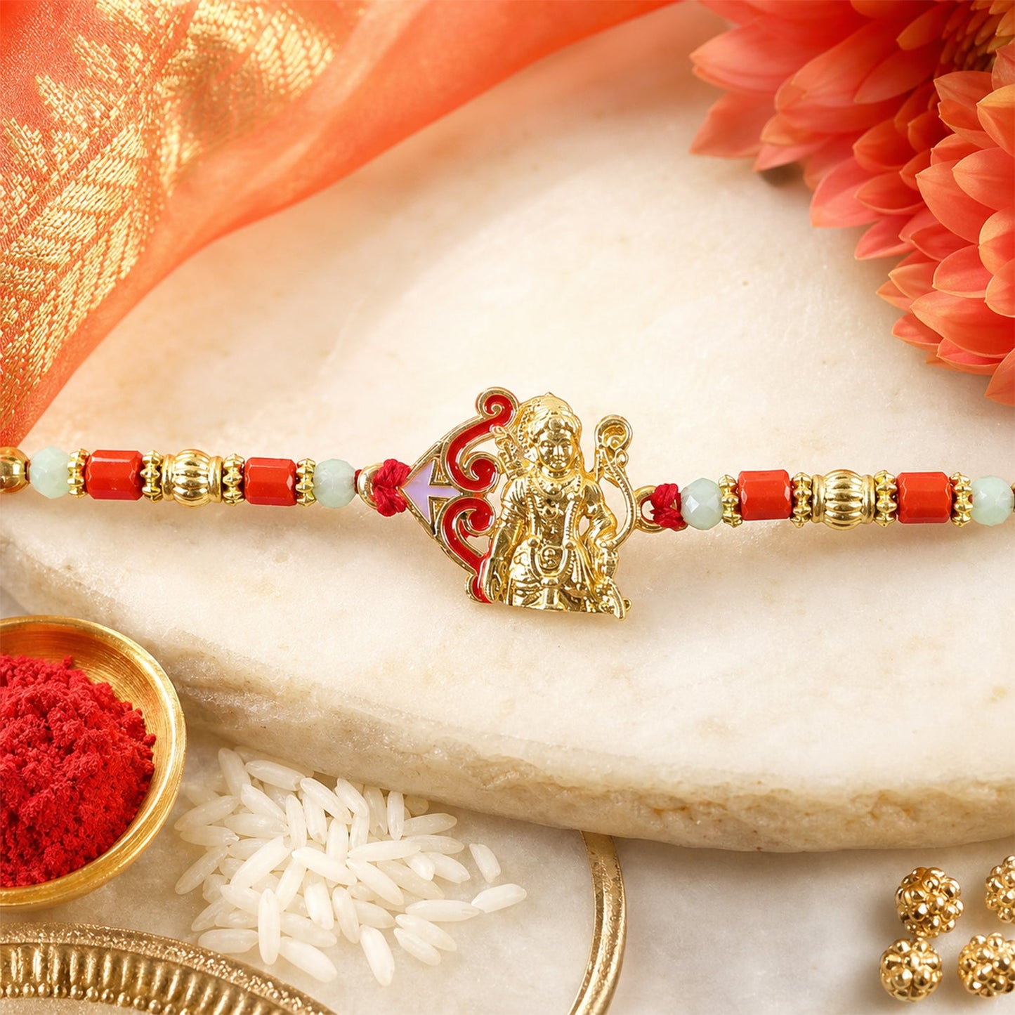Shree Ram Designer Rakhi with Beaded Traditional Detail Work
