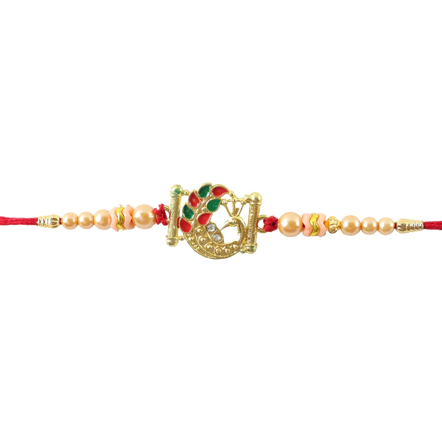 Peacock Stone Designer Rakhi with Pearl Beaded Traditional Look