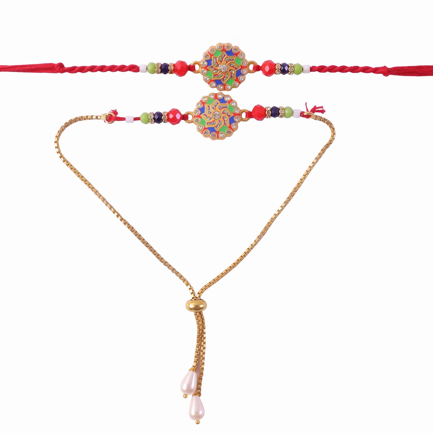 Premium Lumba Bhabhi Rakhi with Stone Beads Designer Pair Set