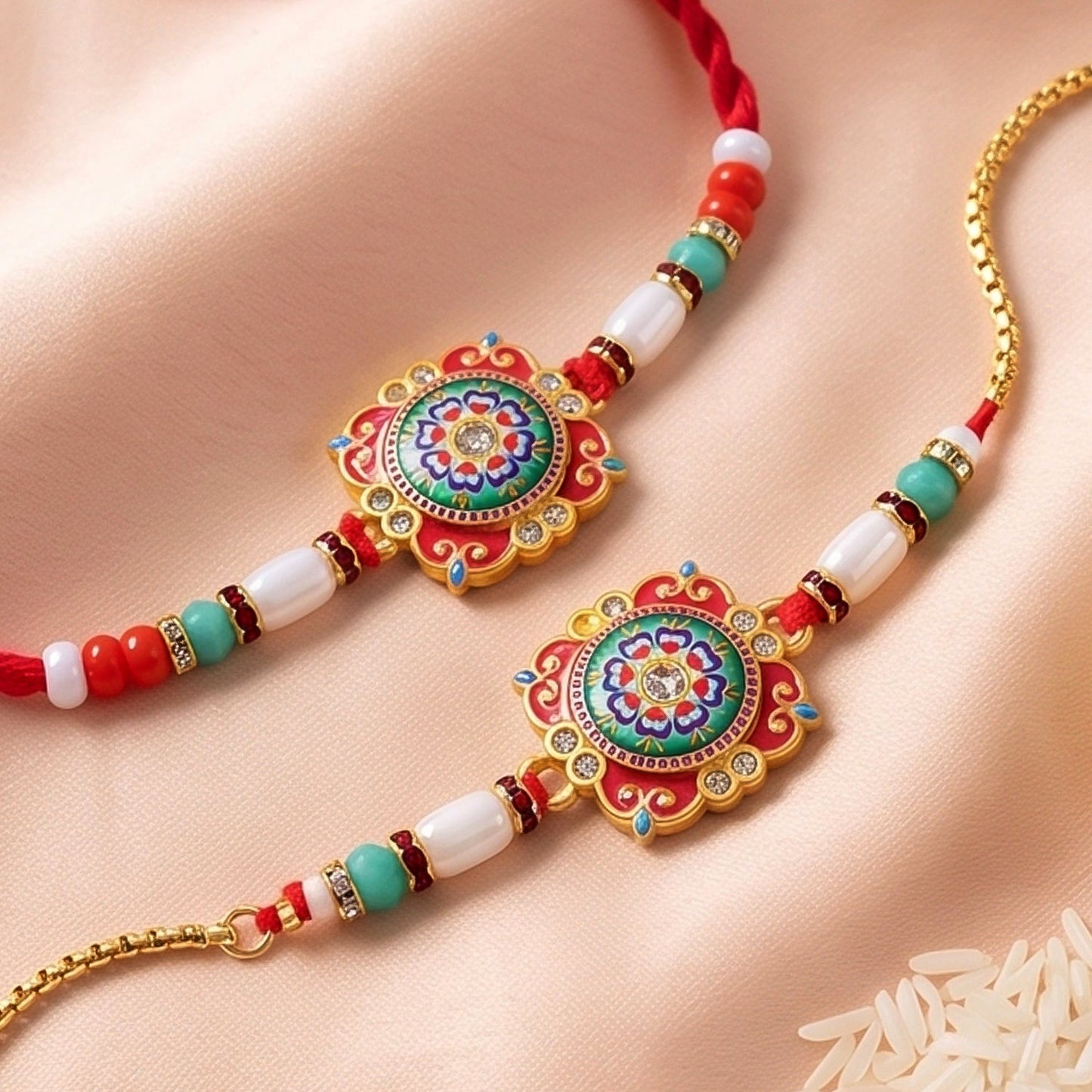 Premium Lumba Bhabhi Rakhi with Round Beads Traditional Pair Set