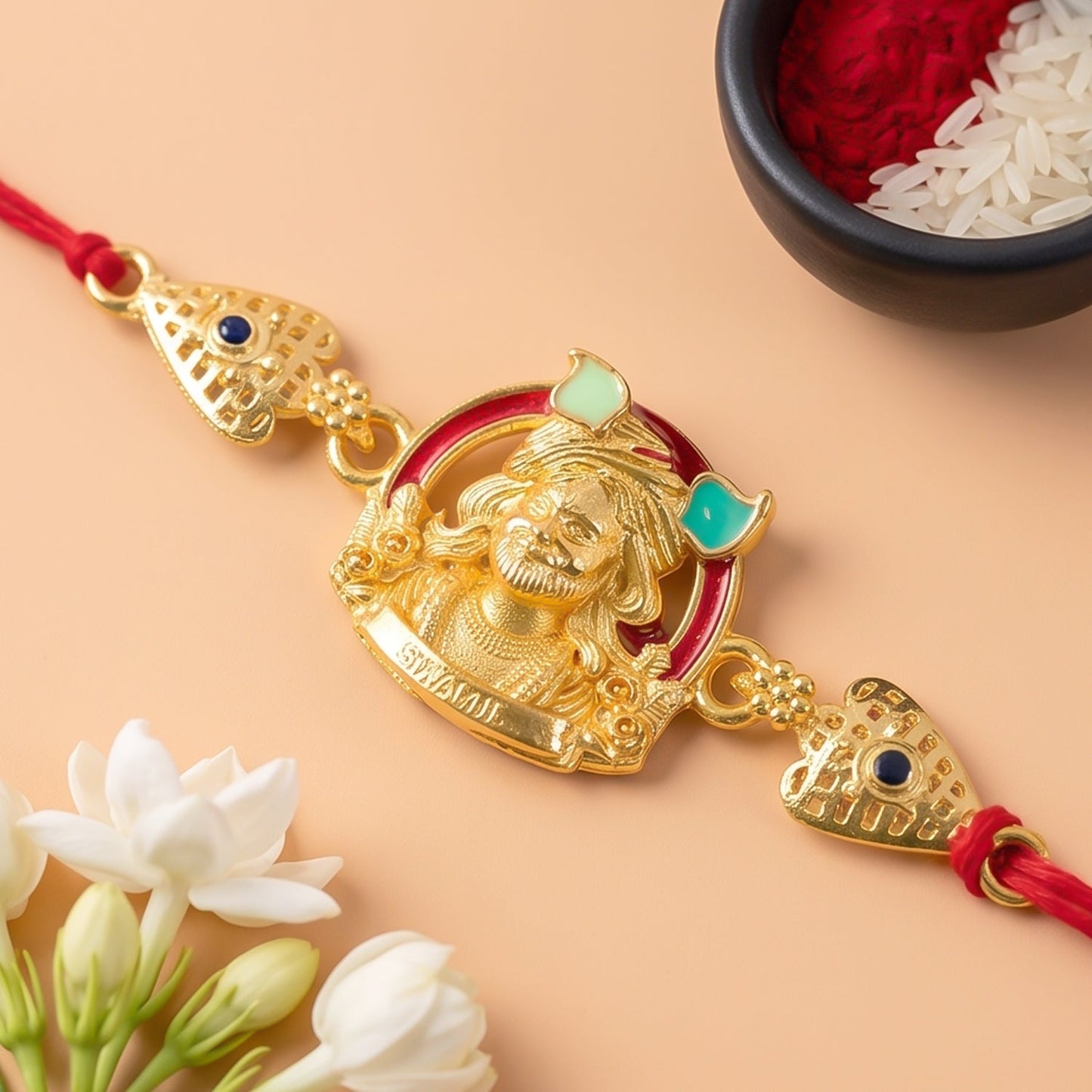 Beautiful Red Stone Studded Rakhi for Brother | Traditional Fancy Rakhi