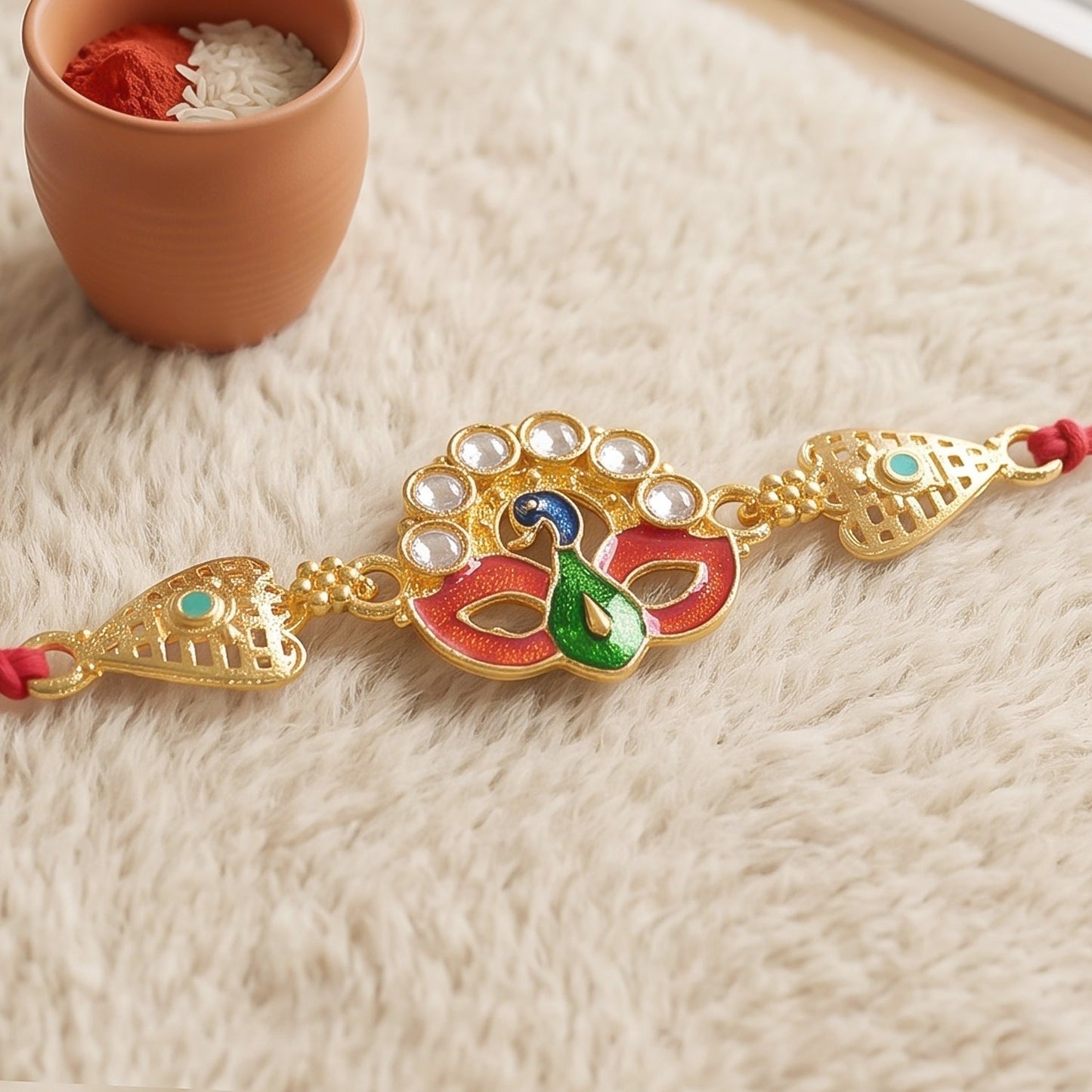 Traditional Red & Gold Thread Rakhi for Brother | Classic Mauli Rakhi