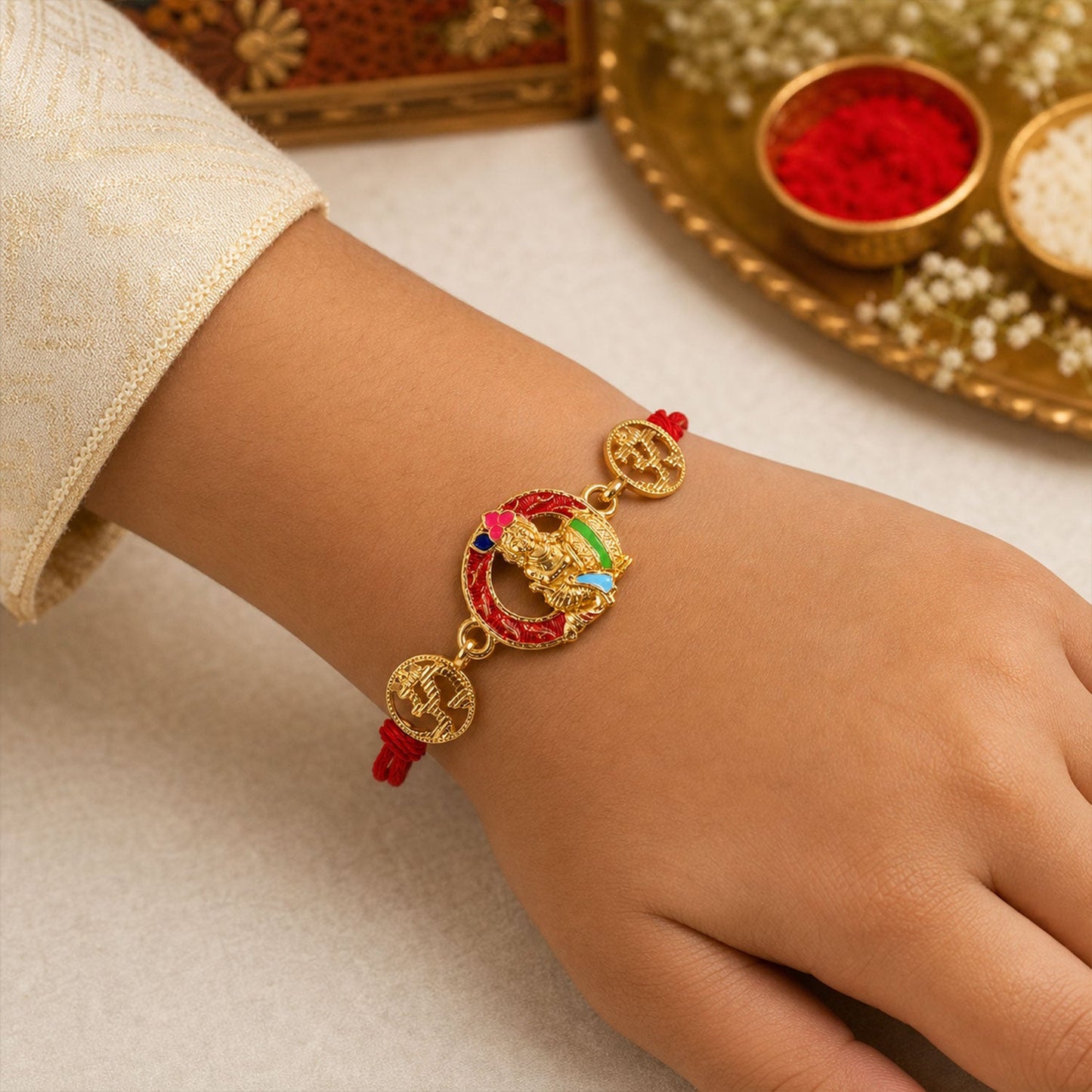 Divine Ganesh Rakhi with Meenakari Work for Brother | Religious Rakhi