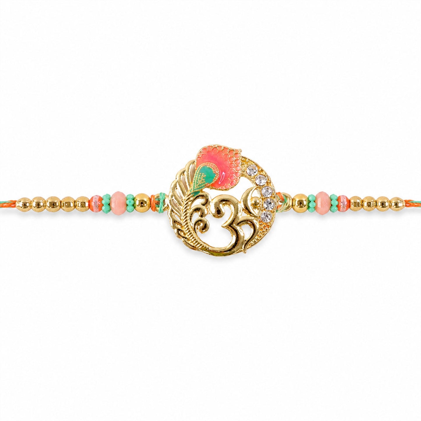 Stylish Golden Beads Rakhi with Stone Work for Brother | Designer Rakhi