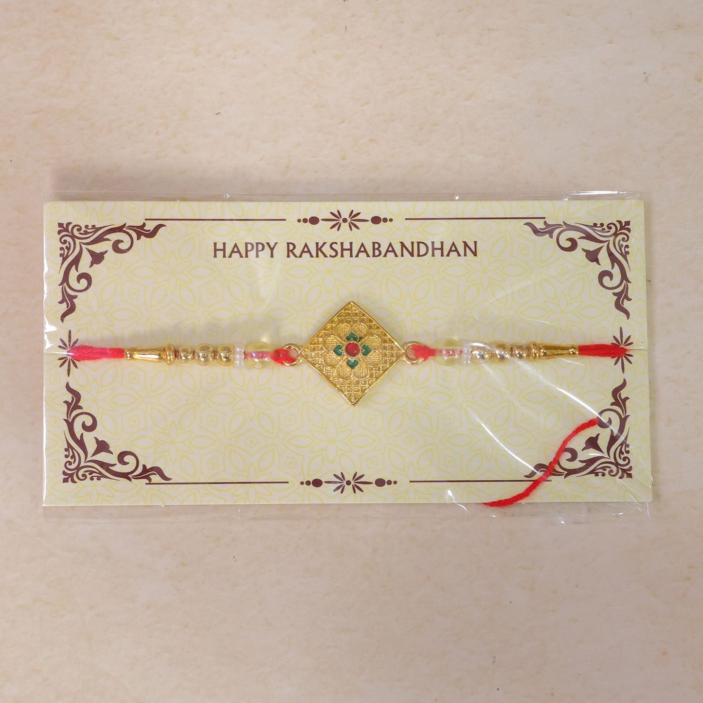 Floral Stone Designer Rakhi with Beaded Traditional Detailing