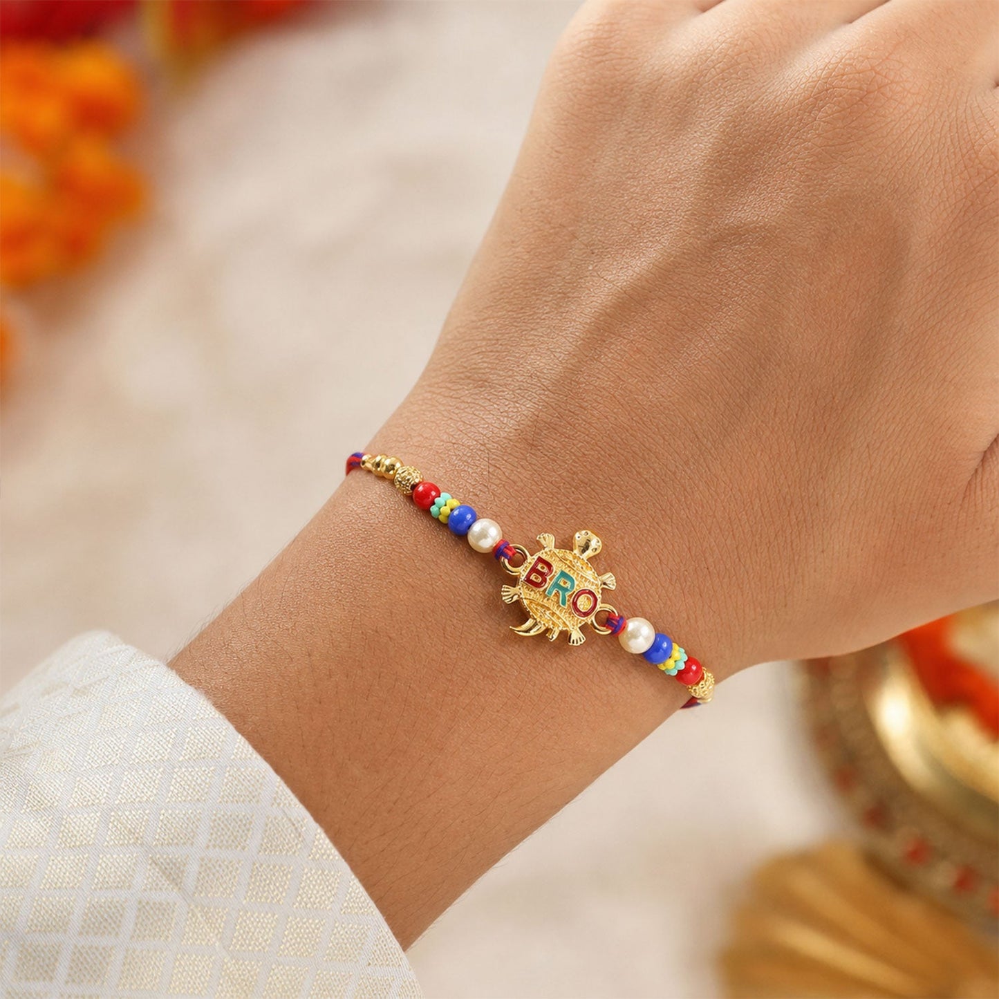 Bro Charm Designer Rakhi with Beaded Festive Celebration Look