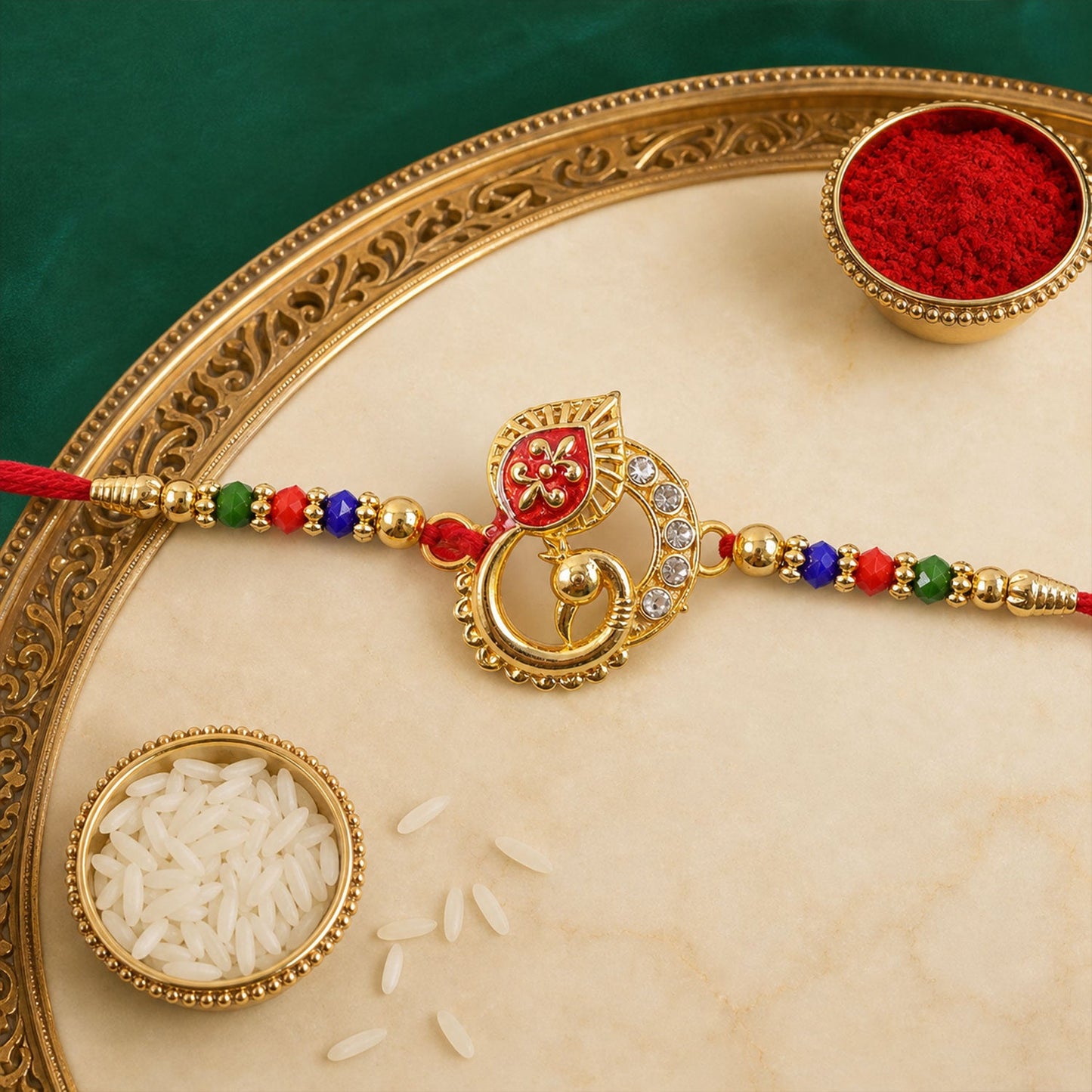 Peacock Designer Rakhi with Pearl Beaded Festive Detailing