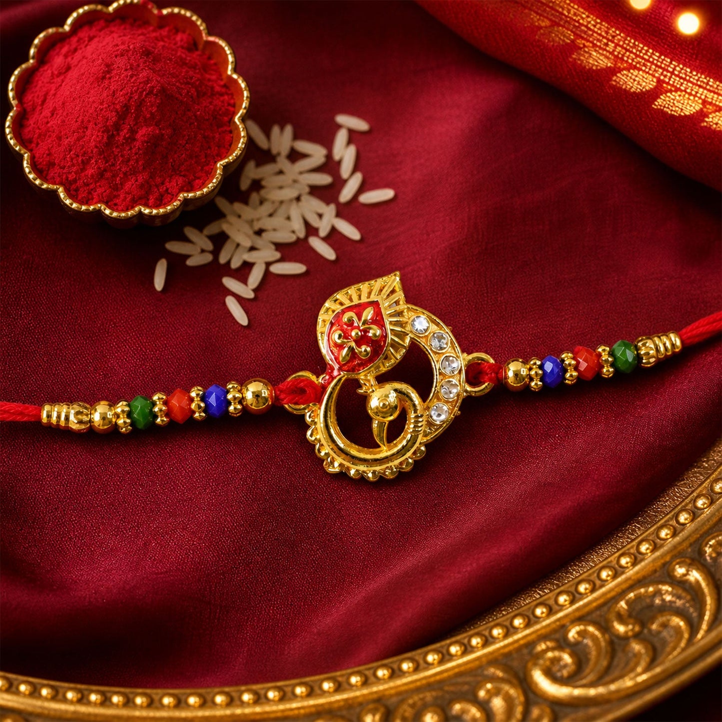 Peacock Designer Rakhi with Pearl Beaded Festive Detailing