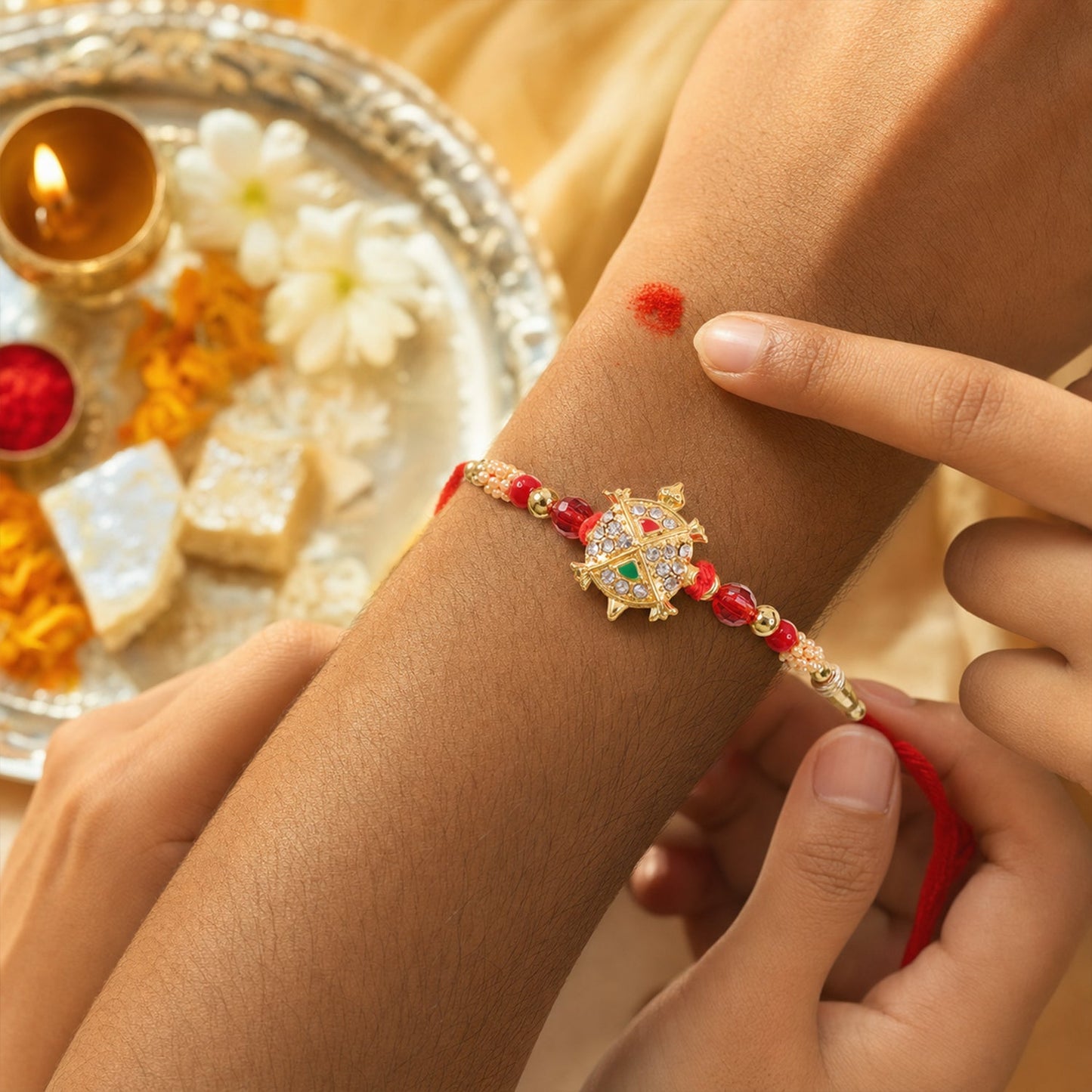 Tortoise Shape Designer Rakhi with Stone Beaded Festive Detailing