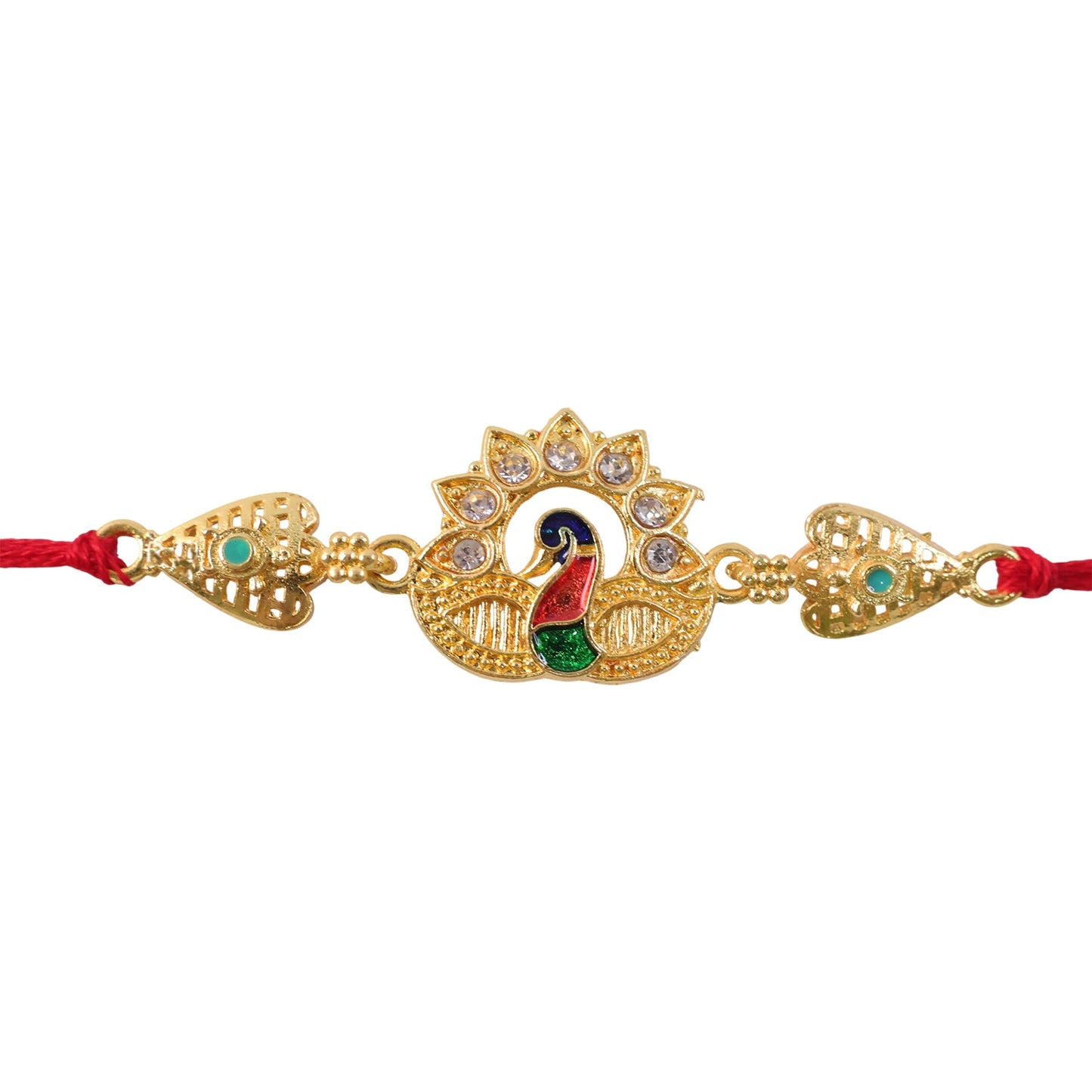 Peacock Kundan Designer Rakhi with Pearl Beaded Traditional Detail
