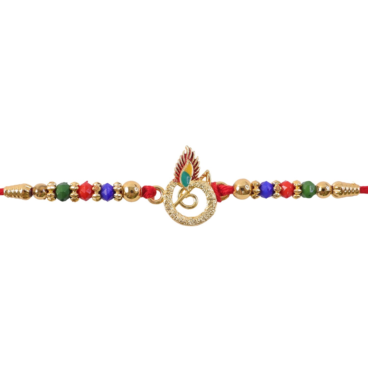 Peacock Feather Designer Rakhi with Beaded Festive Detailing Style
