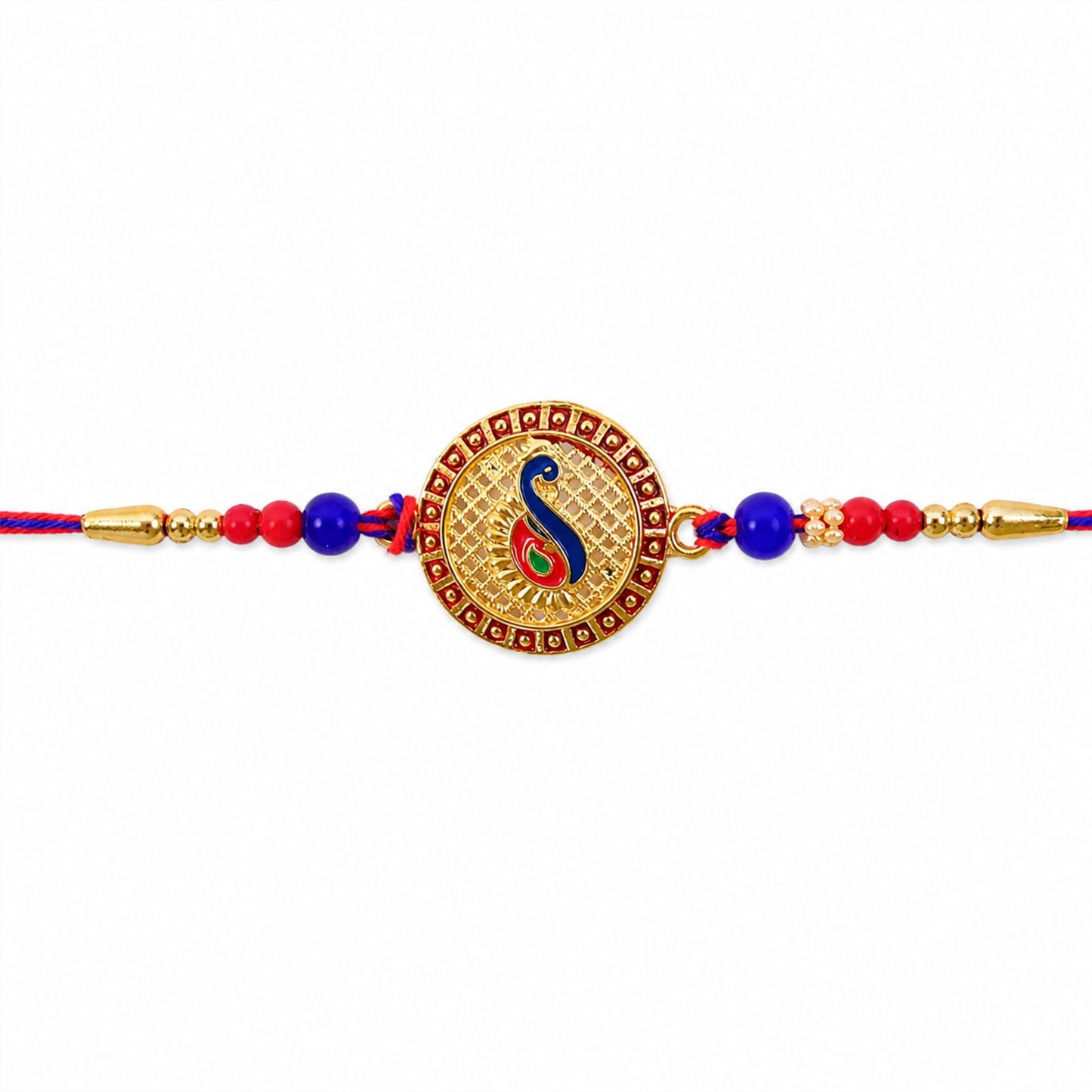 Peacock Paisley Stone Designer Rakhi with Beaded Traditional Detailing