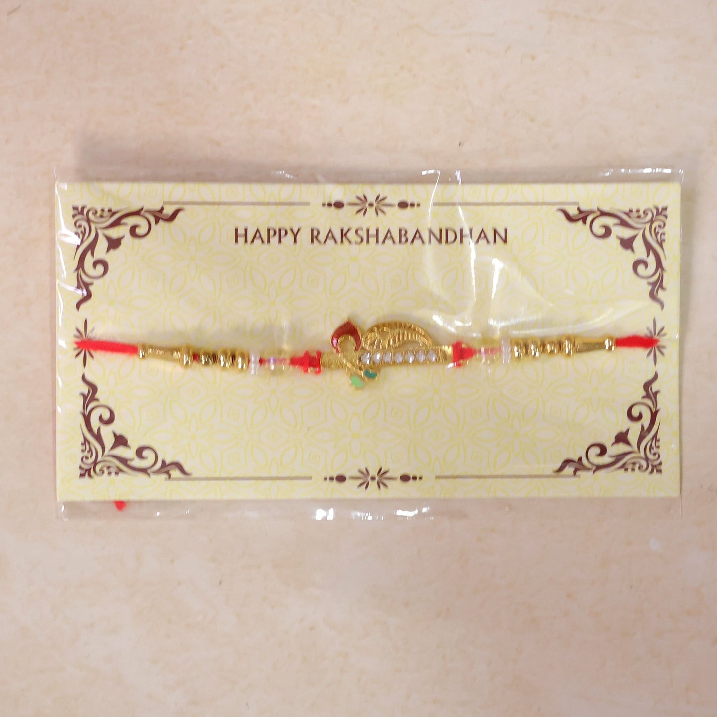 Peacock Leaf Kundan Beaded Elegant Designer Rakhi for Brother