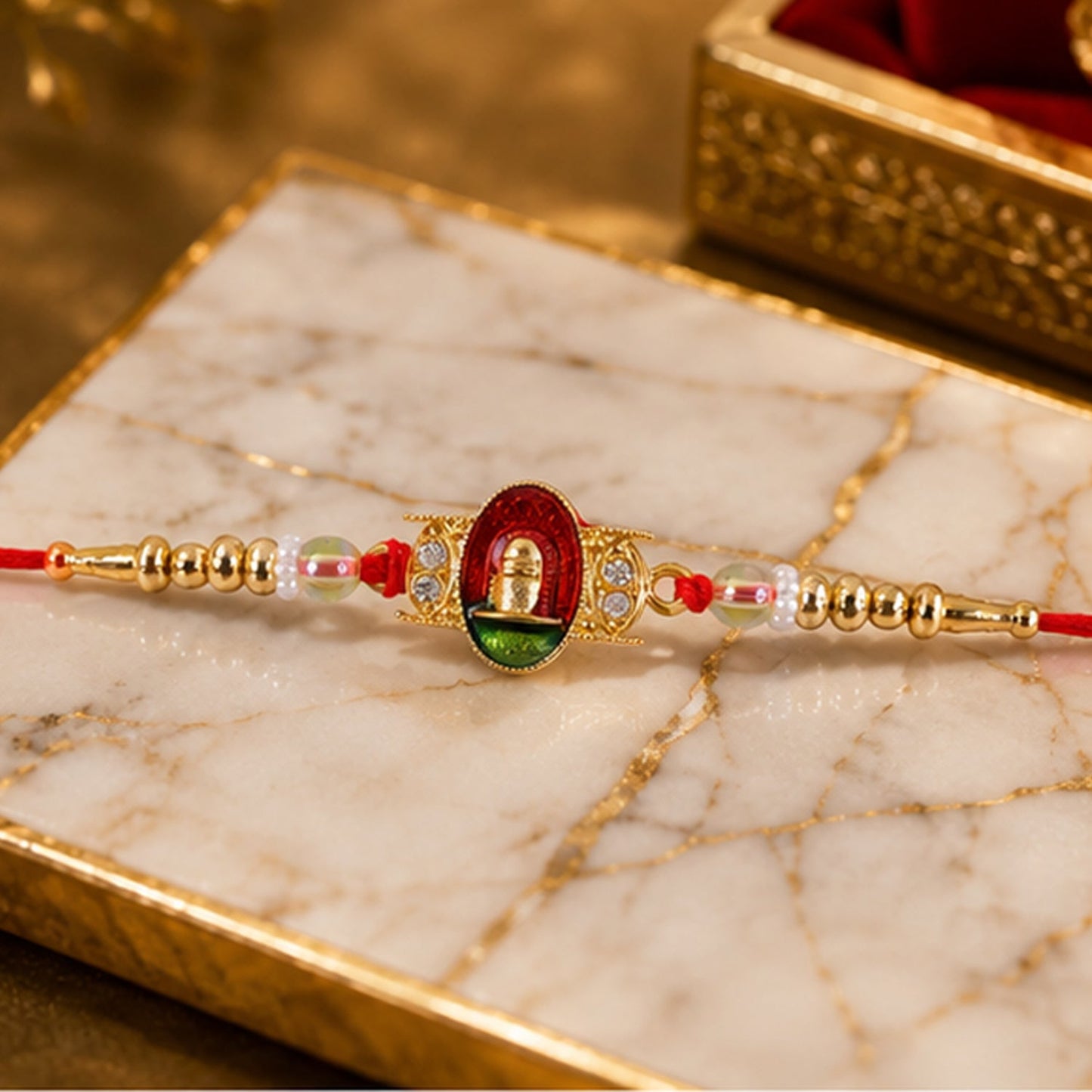 Shivling Motif Pearl Beaded Puja Style for Auspicious Traditional Rakhi