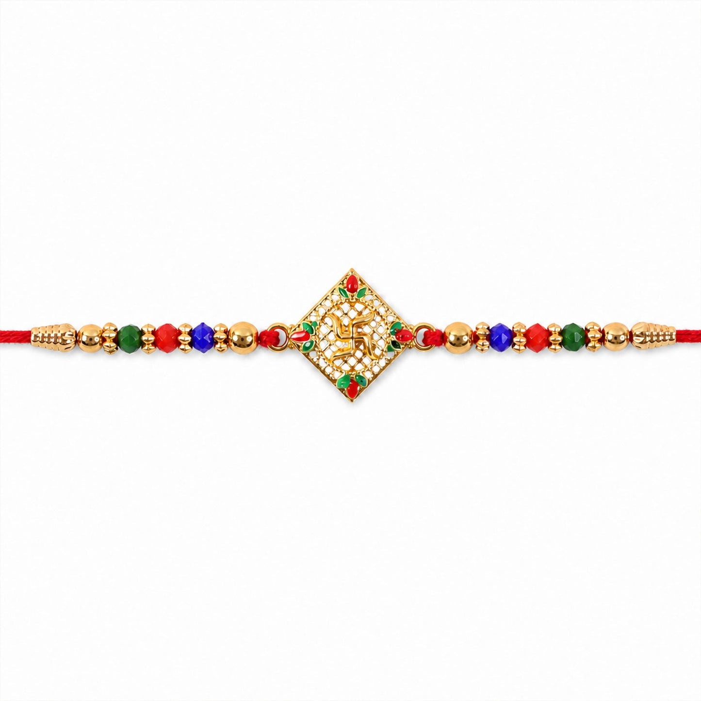 Swastik Motif Beaded Rakhi Traditional Pattern Raksha Bandhan Gift