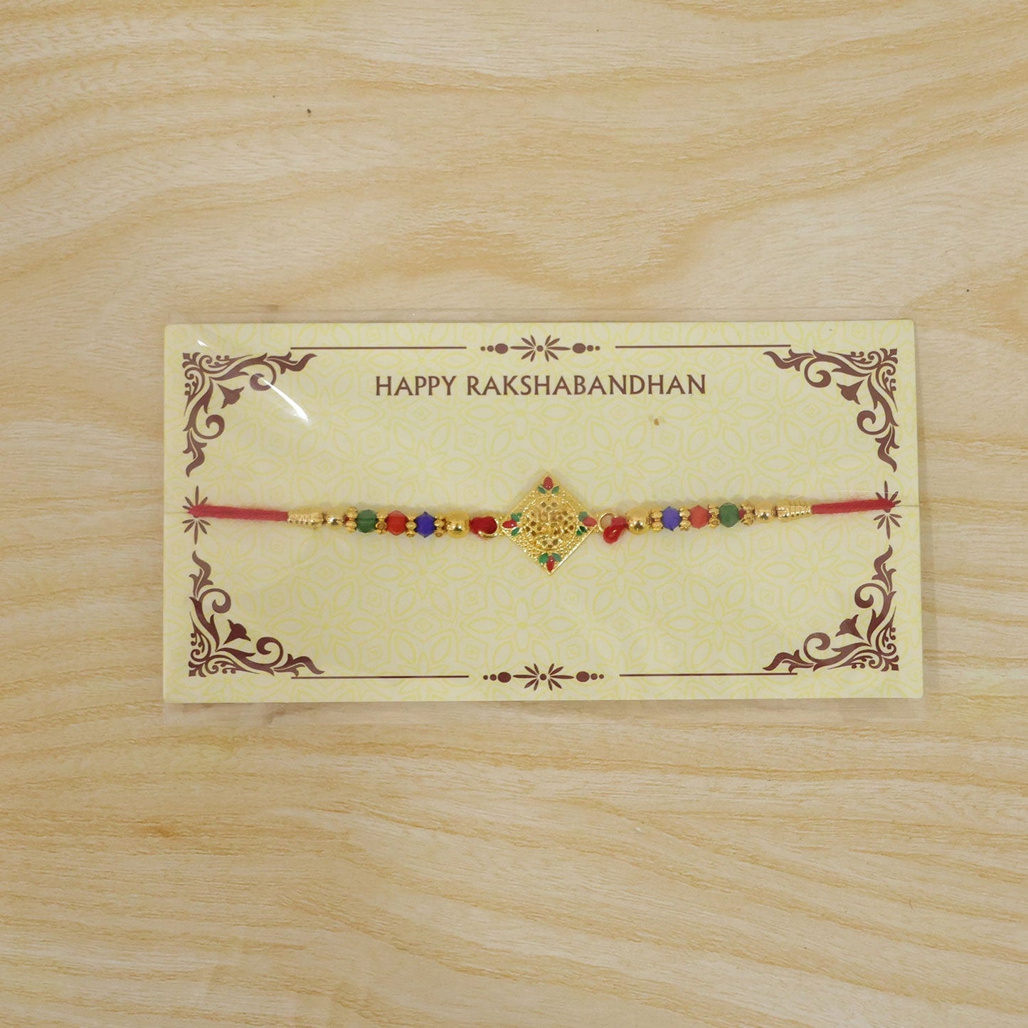 Swastik Motif Beaded Rakhi Traditional Pattern Raksha Bandhan Gift