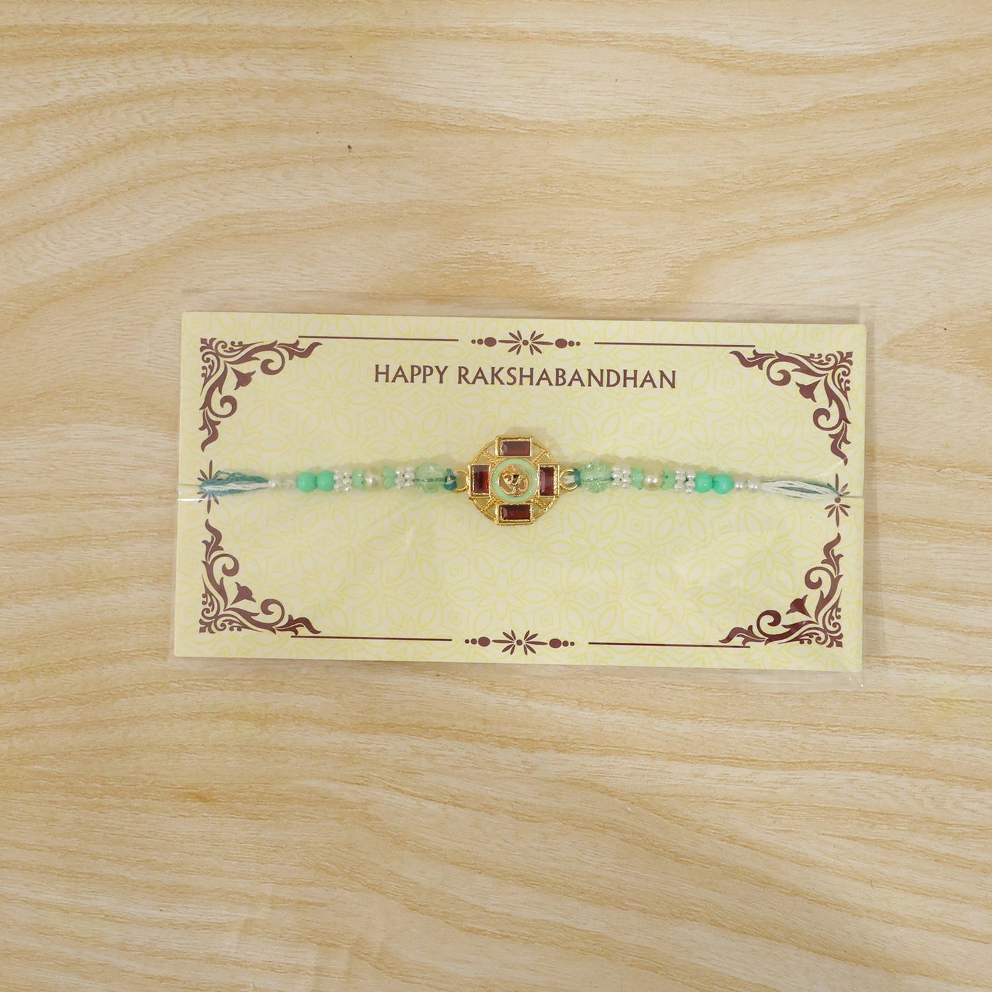 Round Om Stone Pearl Beaded Elegant Classic Styling Brother Rakhi