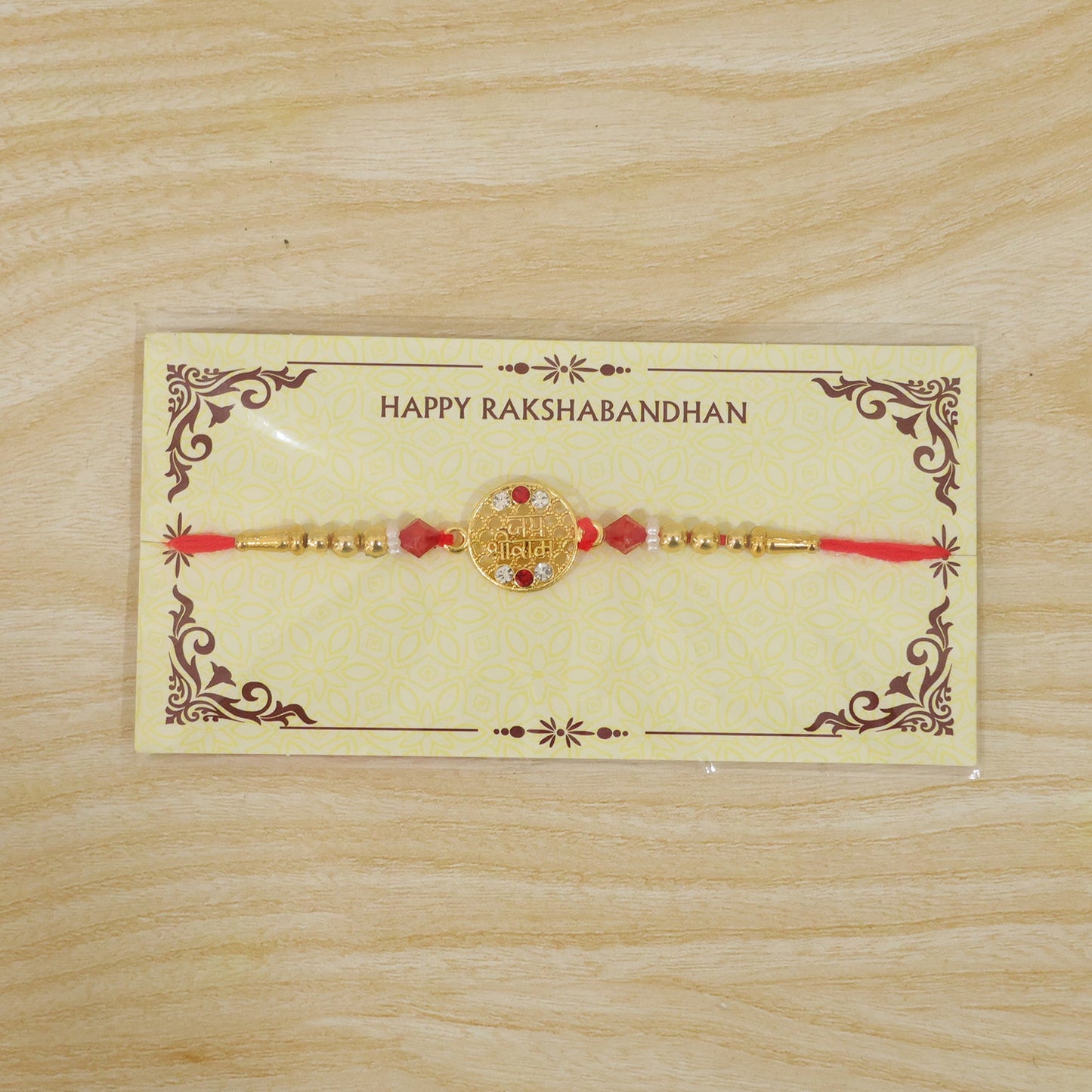 Jay Shree Ram Motif Stone Pearl Beaded Classic Kundan Designer Rakhi for Brother