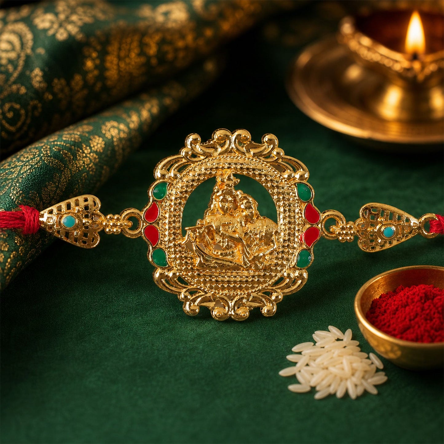 raditional Radha Krishna Motif Rakhi for Raksha Bandhan