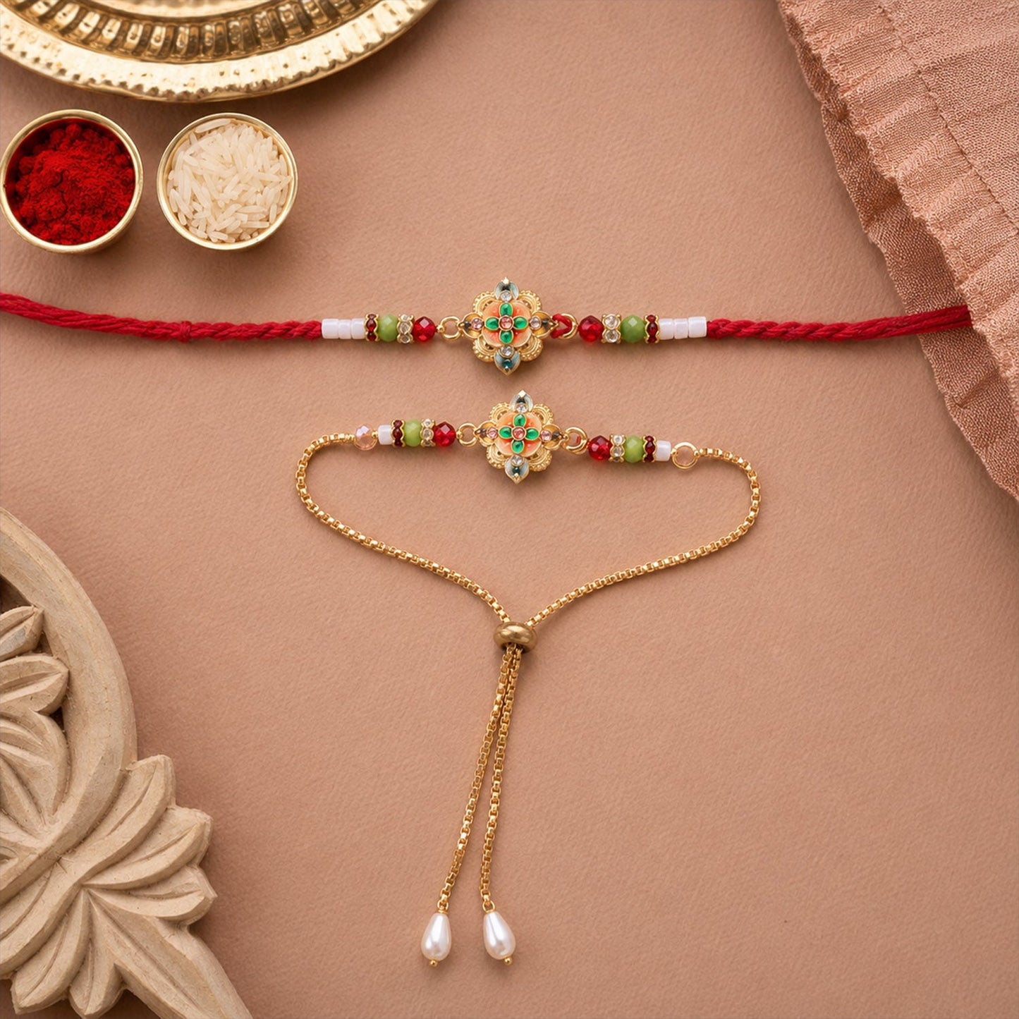 Premium Lumba Floral Stone Beaded Pair Rakhi Raksha Bandhan Gift