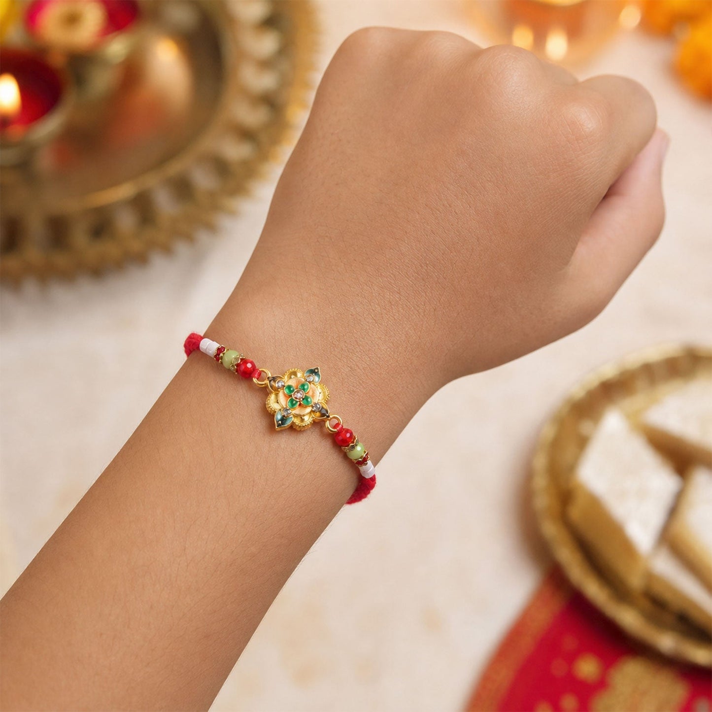 Premium Lumba Floral Stone Beaded Pair Rakhi Raksha Bandhan Gift