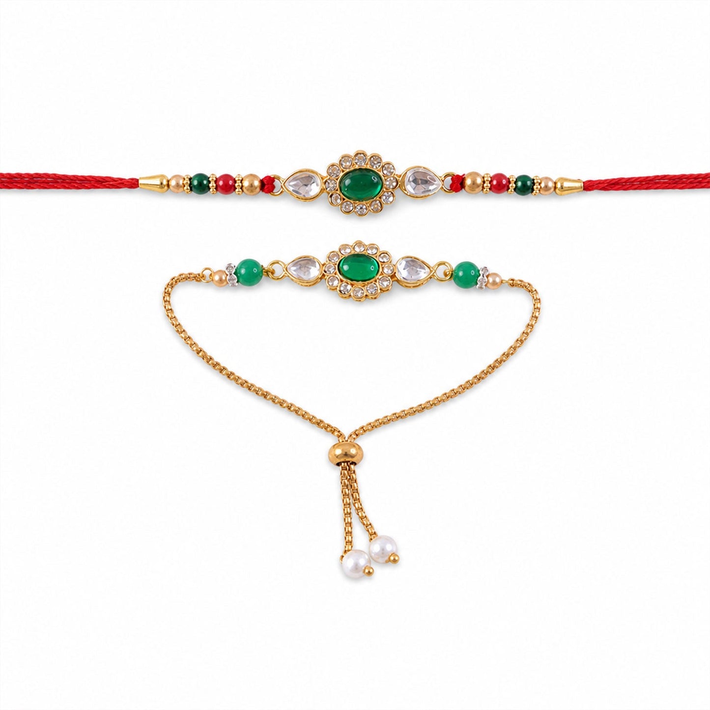 Premium Lumba Oval Stone Beaded Pair Pattern Traditional Rakhi