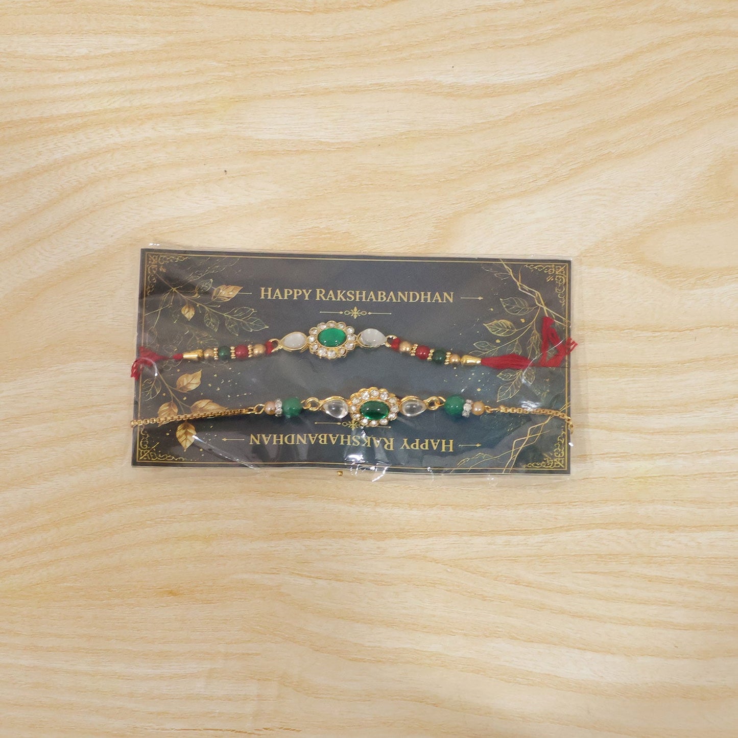 Premium Lumba Oval Stone Beaded Pair Pattern Traditional Rakhi