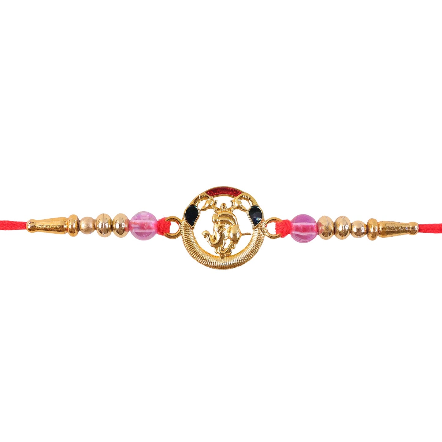 Round Ganesha Kundan Beaded Sacred Motif Pattern Traditional Rakhi