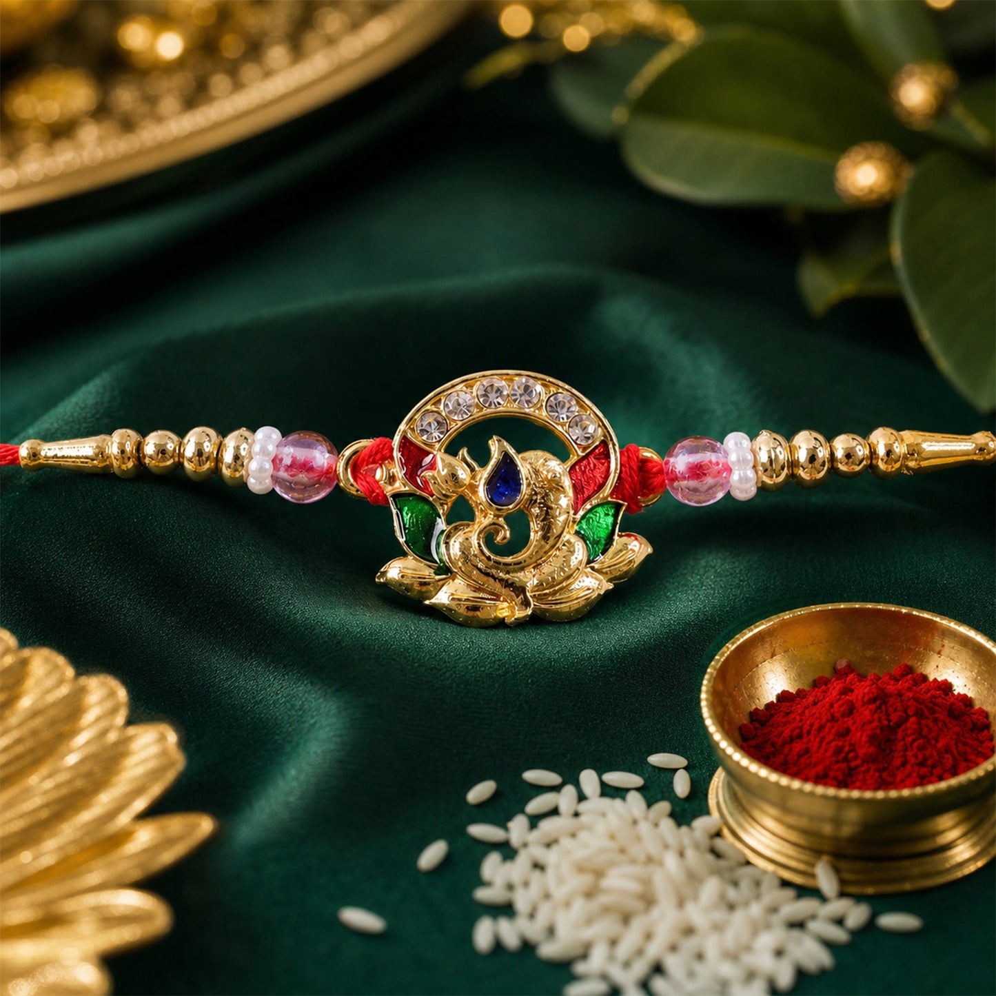 Stylish Kundan Beaded Decorative Pattern Rakhi Raksha Bandhan Gift