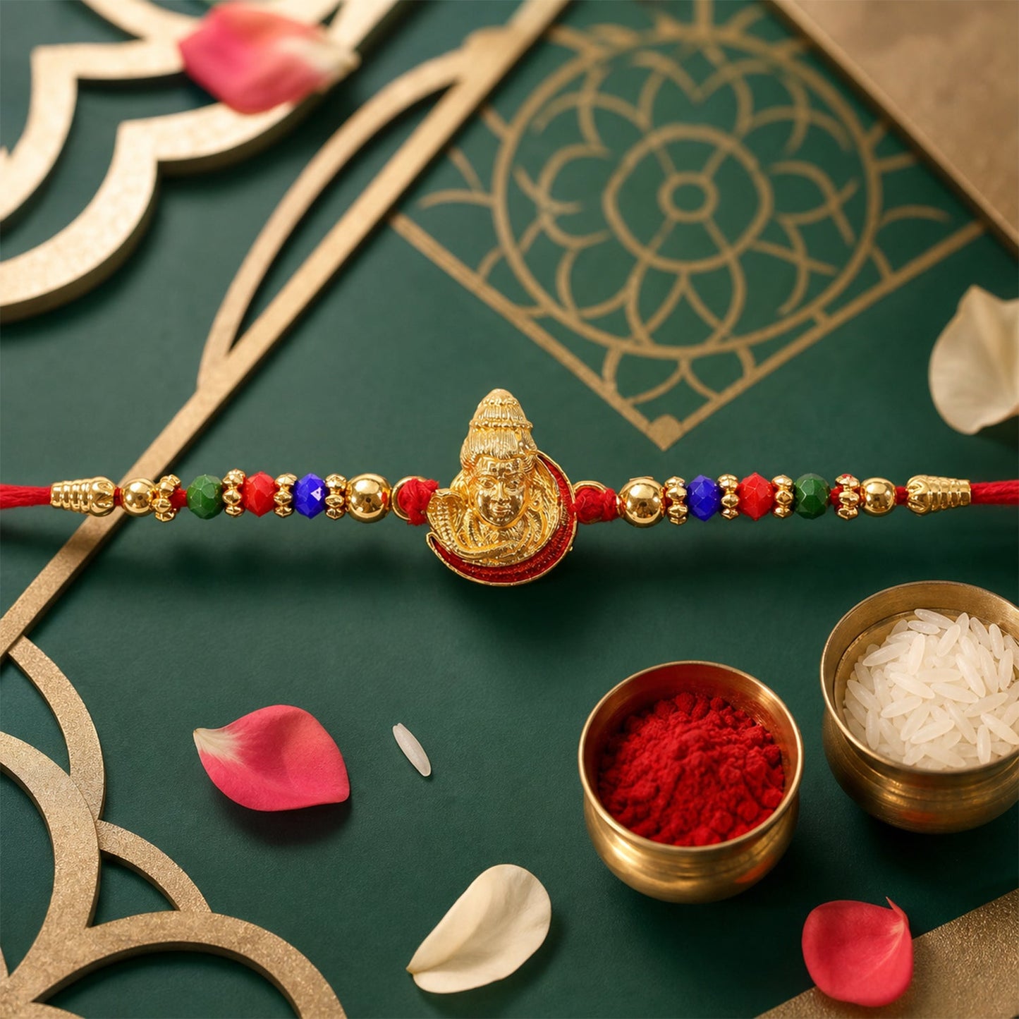 Shiv Motif Kundan Beaded Traditional Rakhi Raksha Bandhan Gift