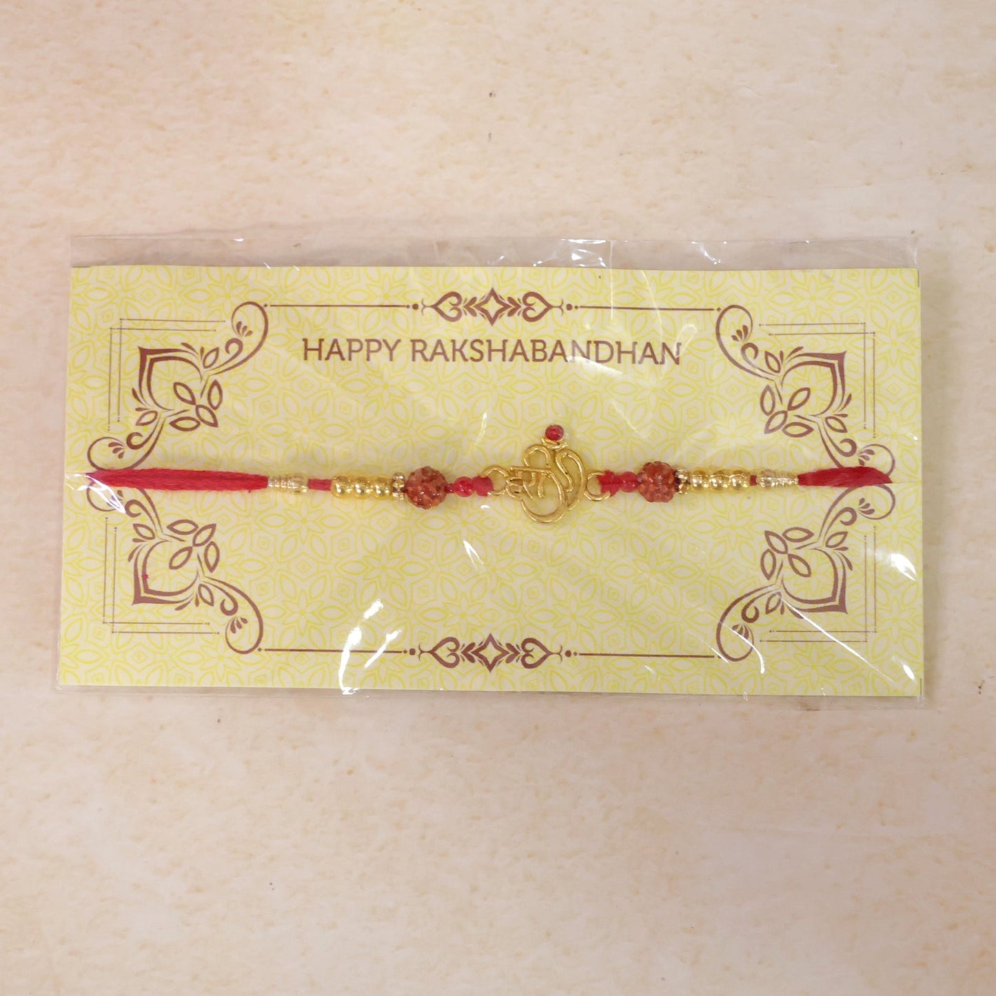 Hari Om Charm Kundan Beaded Auspicious Motif Pattern Traditional Rakhi