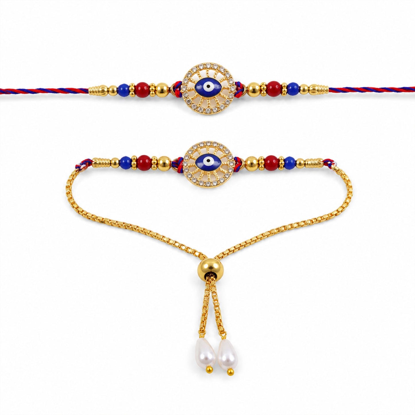 Premium Evil Eye Beaded Lumba Set Pattern bhai bhabhi Rakhi