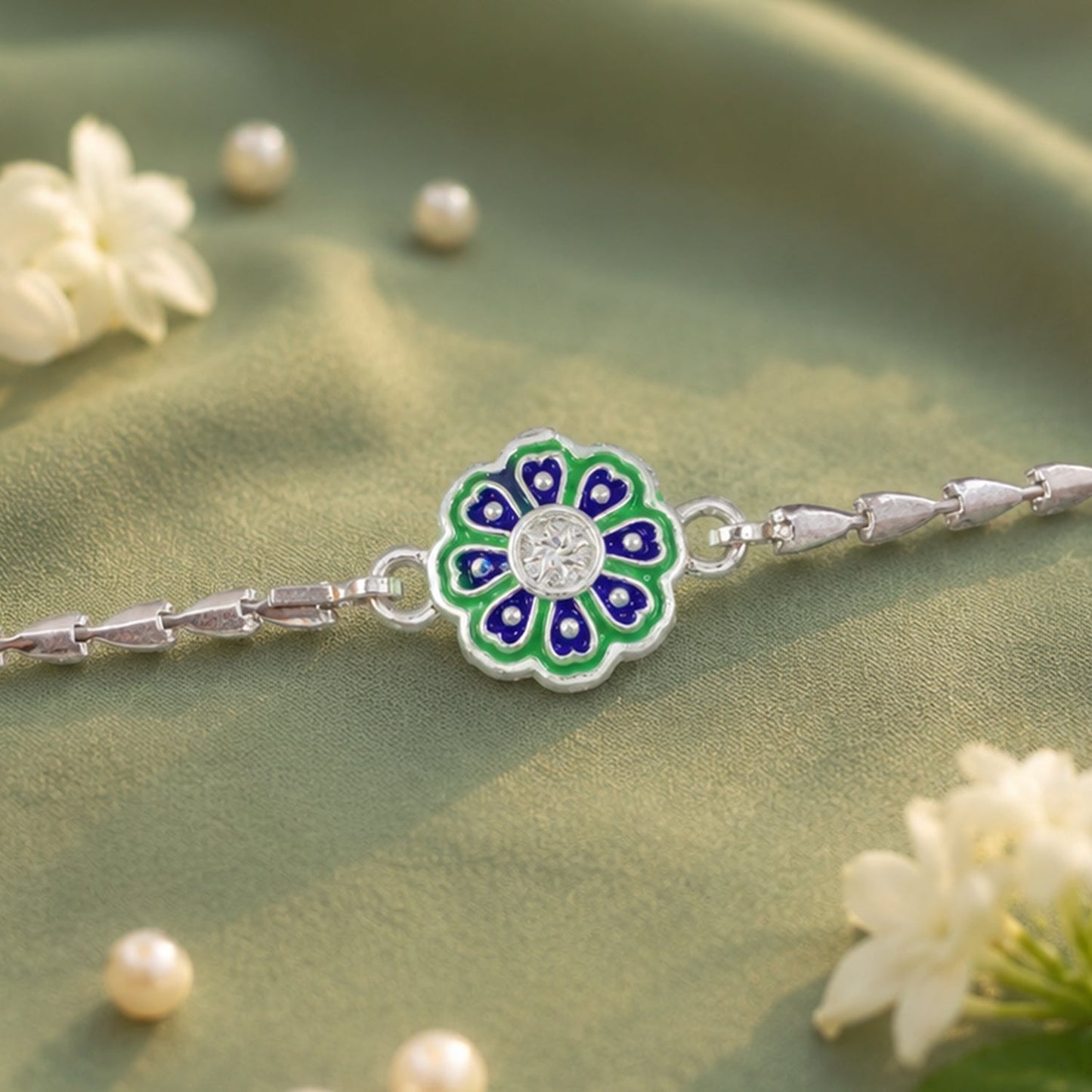 Floral Stone Chain Style Elegant Pattern Work Traditional Rakhi