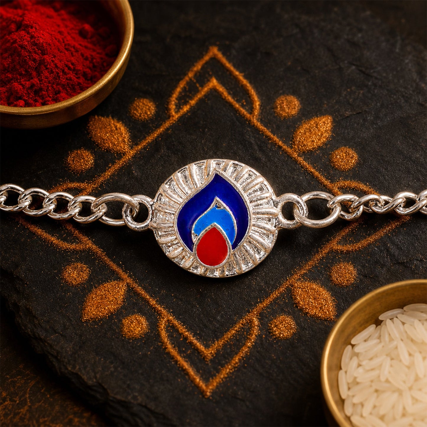 Leaf Kundan Chain Style Ornamental Motif Pattern Designer Rakhi