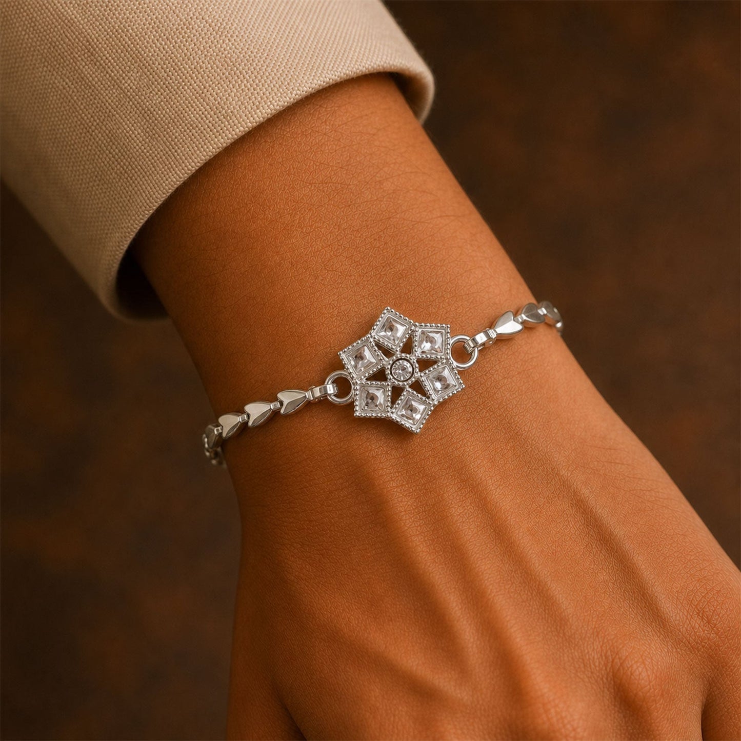 Star Floral Chain Style Sparkle Motif Pattern Designer Brother Rakhi