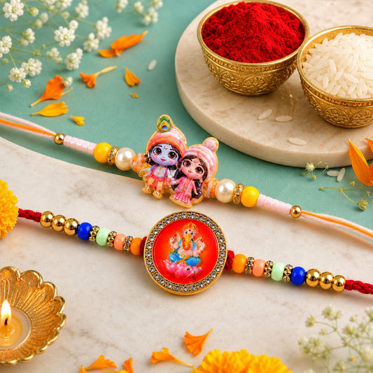 Devotional Blessing Beaded Rakhi with Sacred Round Charm (2 Pc)